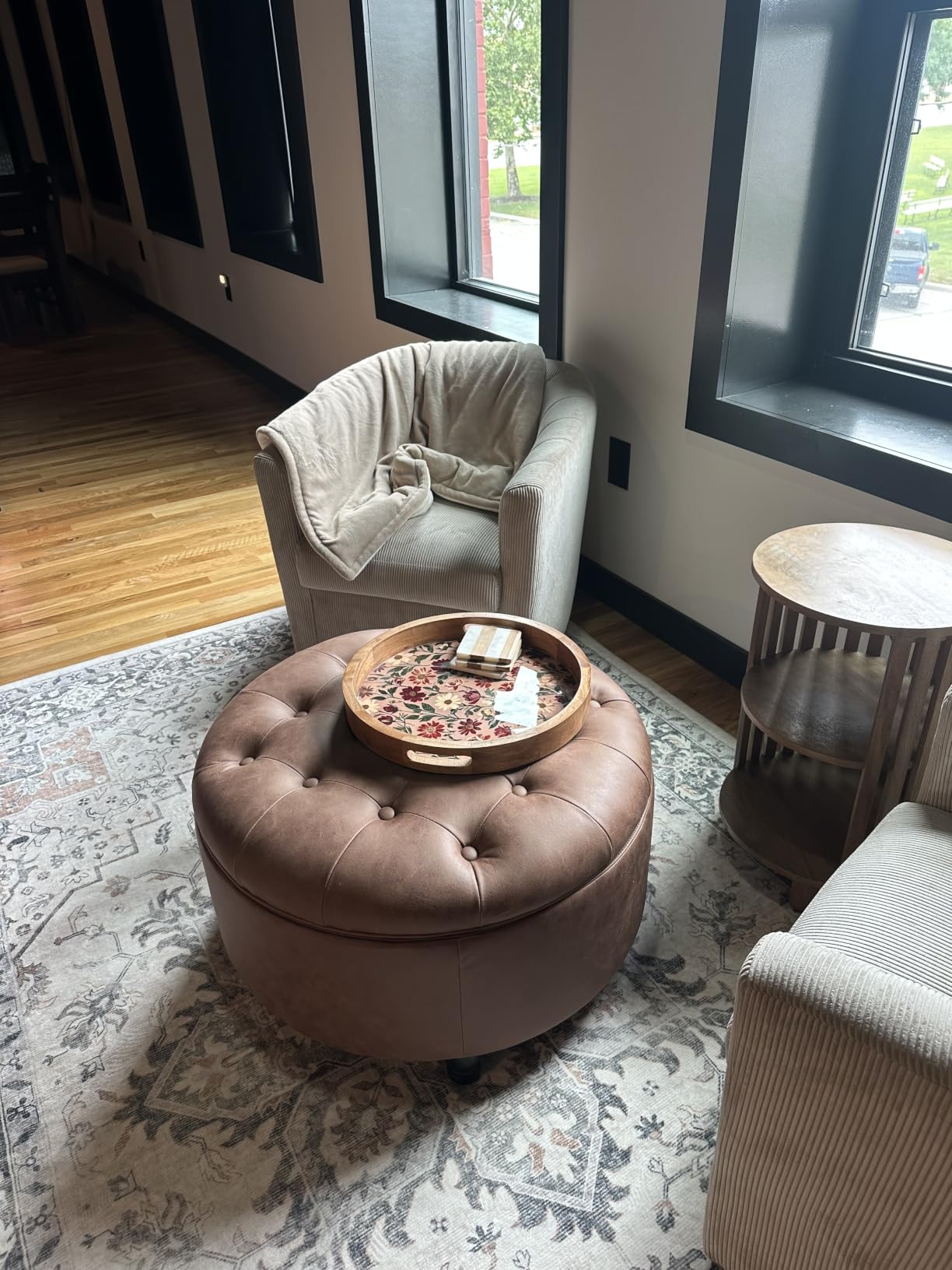30-Inch Round Ottoman with Storage, Leather Ottoman (Dark Brown) | Button Tufted Ottoman Coffee Table, Storage Ottoman with Removable Top for Living Room, Bedroom, Office customer photo 2