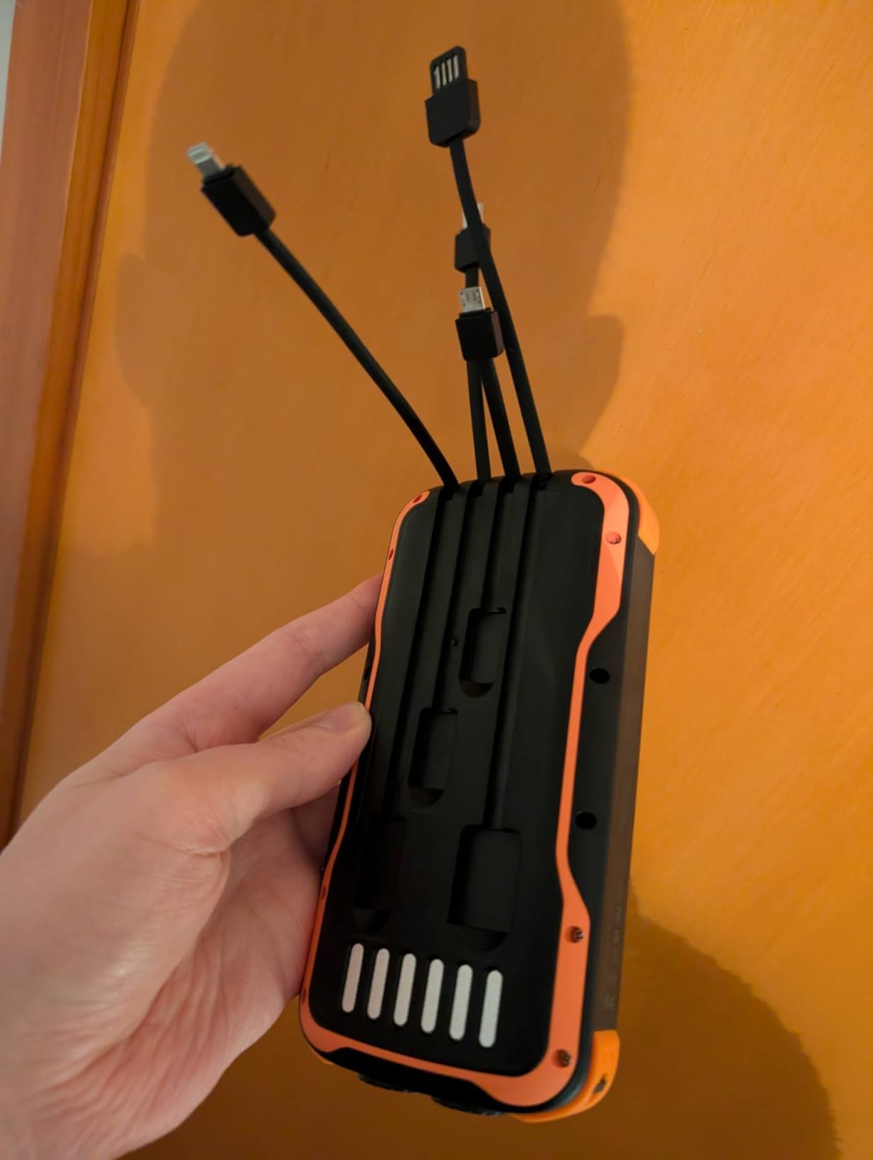 Solar Power Bank 40000mAh PD20W Fast Charging Portable Solar Charger | Built-in 4 Cables, 3 Ports, Dual Bright Flashlight, External Battery Pack for Camping, Hiking, and Outdoor Use, Orange customer photo 2