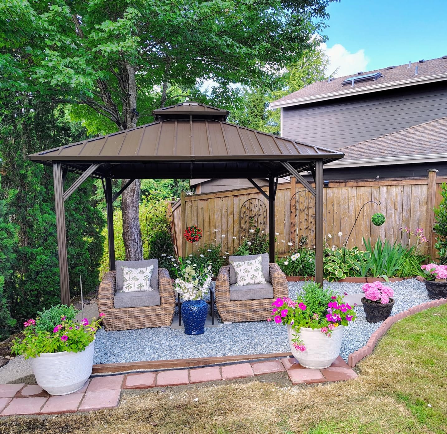 Aoxun Gazebo 10x14 Hardtop Gazebo with Double Galvanized Steel Roof, Gray | Metal Frame Outdoor Pavilion with Breathable Netting and Privacy Curtain for Backyard customer photo 2