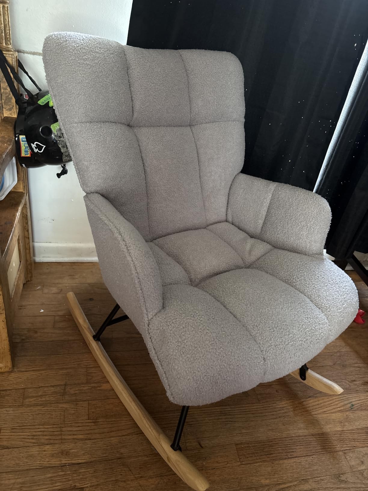 Rocking Chair Nursery Teddy Upholstered Glider Rocker Rocking Accent Chair Padded Seat with High Backrest Armchair Comfy Side Chair for Living Room Bedroom Offices (Grey Teddy) customer photo 2