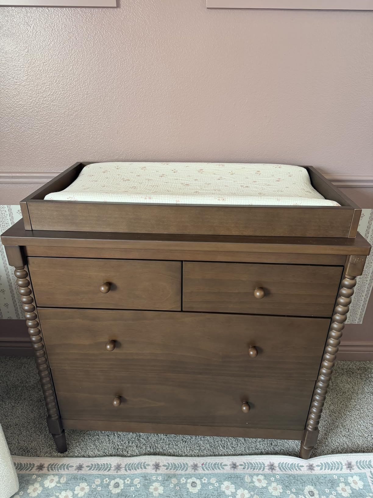 Delta Children Saint 4 Drawer Dresser with Changing Top and Interlocking Drawers, Teak Brown customer photo 2