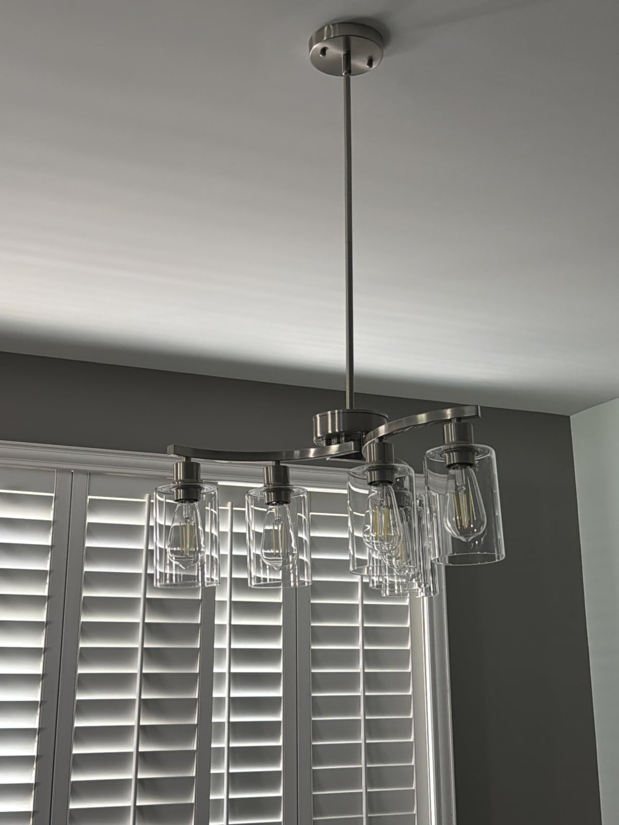 CNRATYE 6-Light Brushed Nickel Chandeliers for Dining Room Light Fixtures Over Table, Adjustable Height Hanging Industrial Pendant Lighting for Kitchen Island Bedroom, Clear Glass Shade customer photo 2