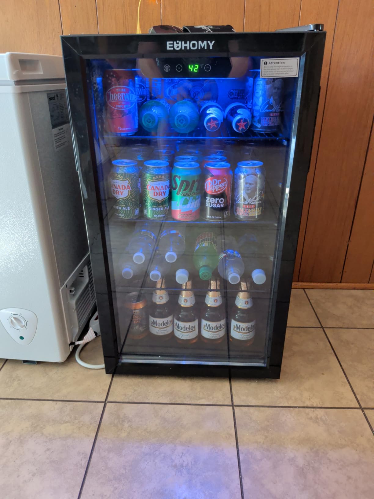 EUHOMY 24 Can Mini Fridge, 18L Beverage Refrigerator with Quiet Compressor | 0.6 Cu.ft Capacity, 40°F to 61°F, Countertop, Digital Temperature Control, Removable Shelves, LED Light, Home Bar Office Use customer photo 1