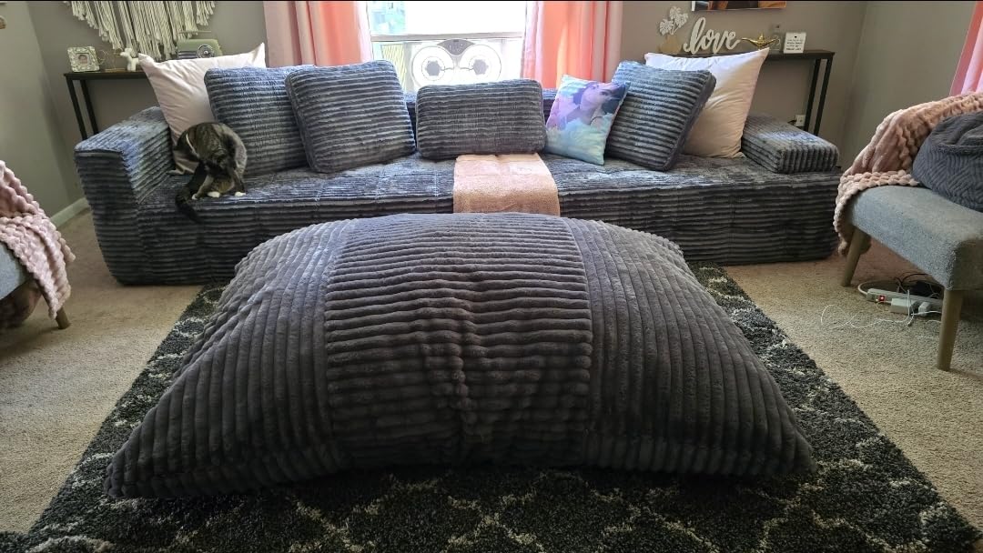 Hobestluk 3 in 1 Bean Bag Chair Giant Bean Bag Chairs Convertible Bean Bag Floor Cushion with Machine Washable Cover, Beanbag Chairs for Adult (Dark Grey) customer photo 1