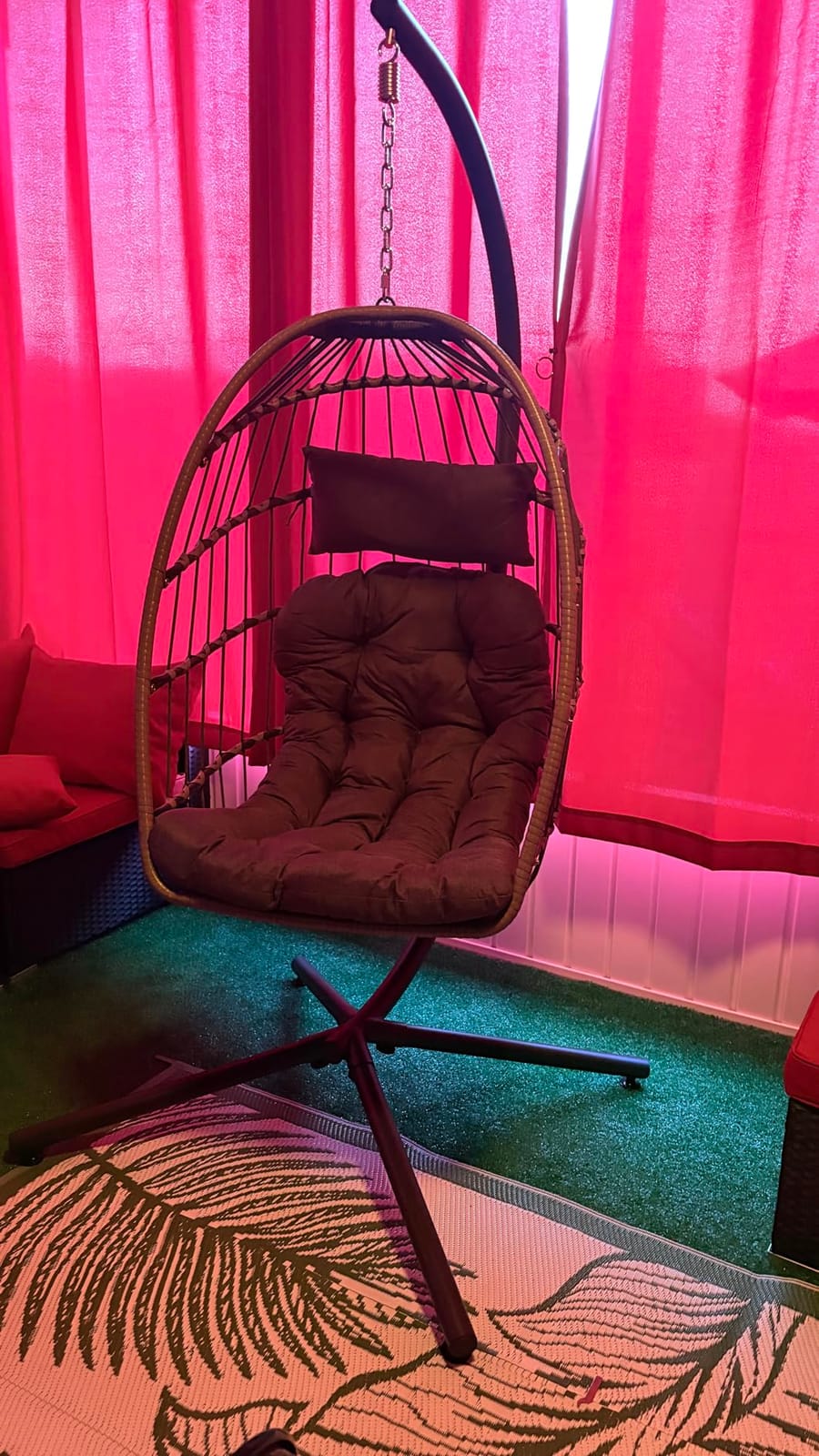 SWITTE Egg Chair Outdoor with Stand, Indoor Wicker Hanging Egg Swing Chair with Cushion, 350lbs Capacity for Patio, Bedroom, Garden - Dark Grey customer photo 1