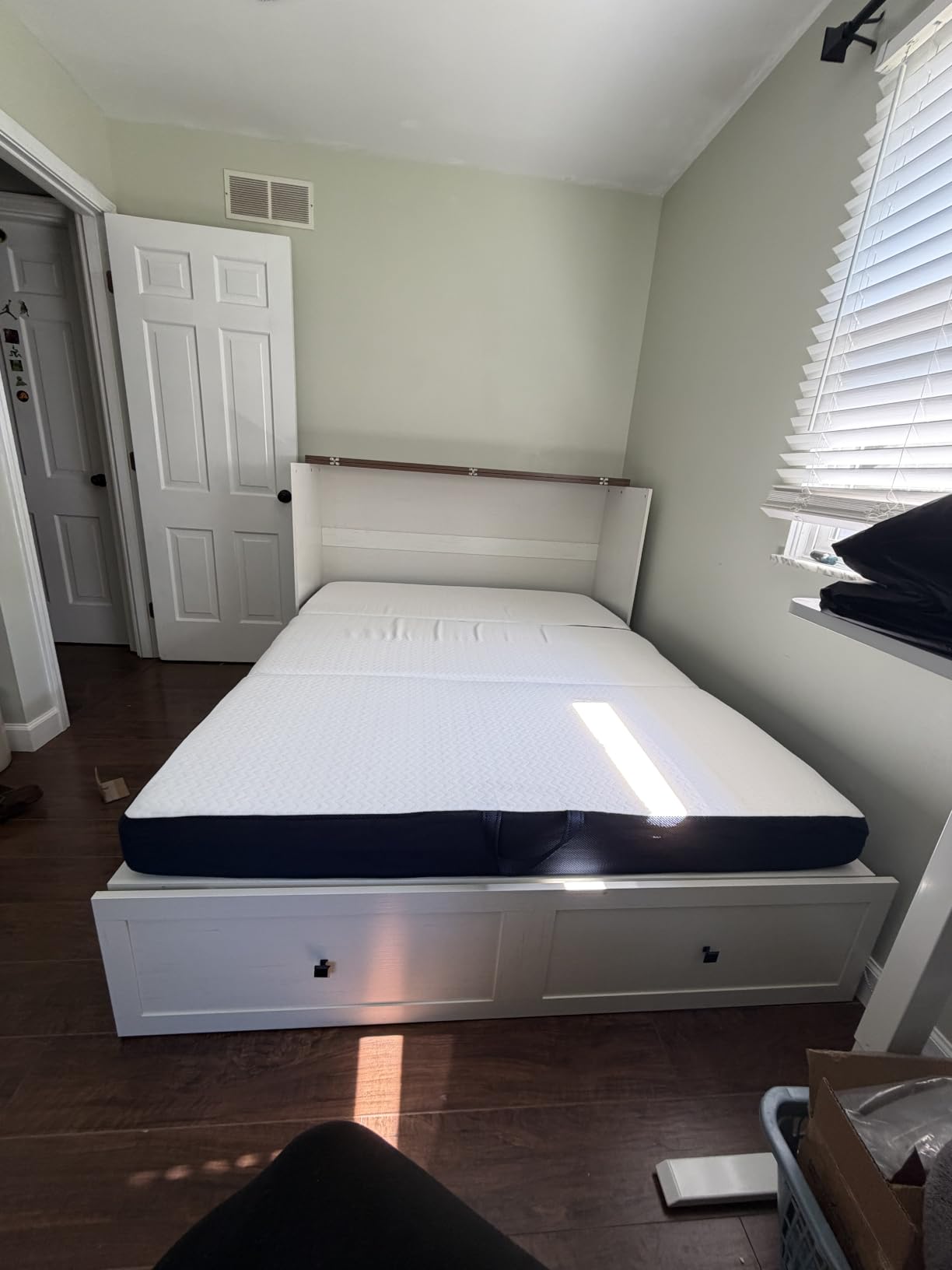 AMERLIFE Full Murphy Bed with Storage & Charging Station, Farmhouse Murphy Cabinet with Foldable Panel, Noisy Free, for Guest Bedroom, Living Room, Office, Distressed White customer photo 2