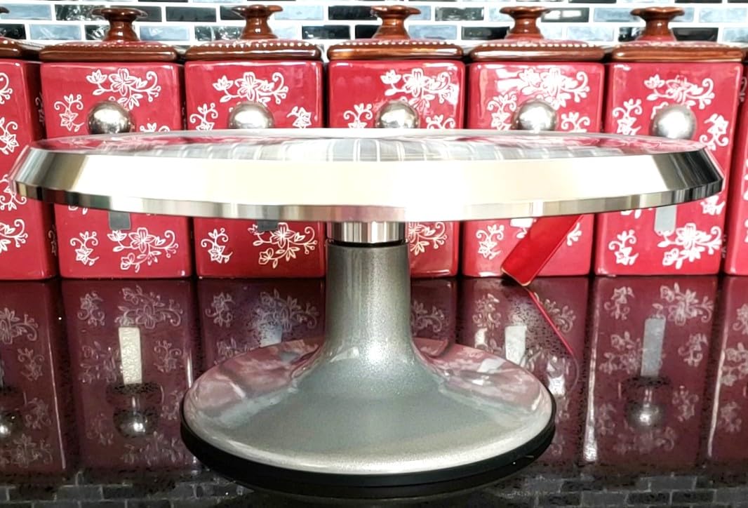O'Creme Cake Turntable Stand, 12 inch - Heavy-Duty Aluminum Alloy Rotating Turn Table Display Lazy Susan for Decorating Cakes & Cupcakes with Non-Slip Base customer photo 1
