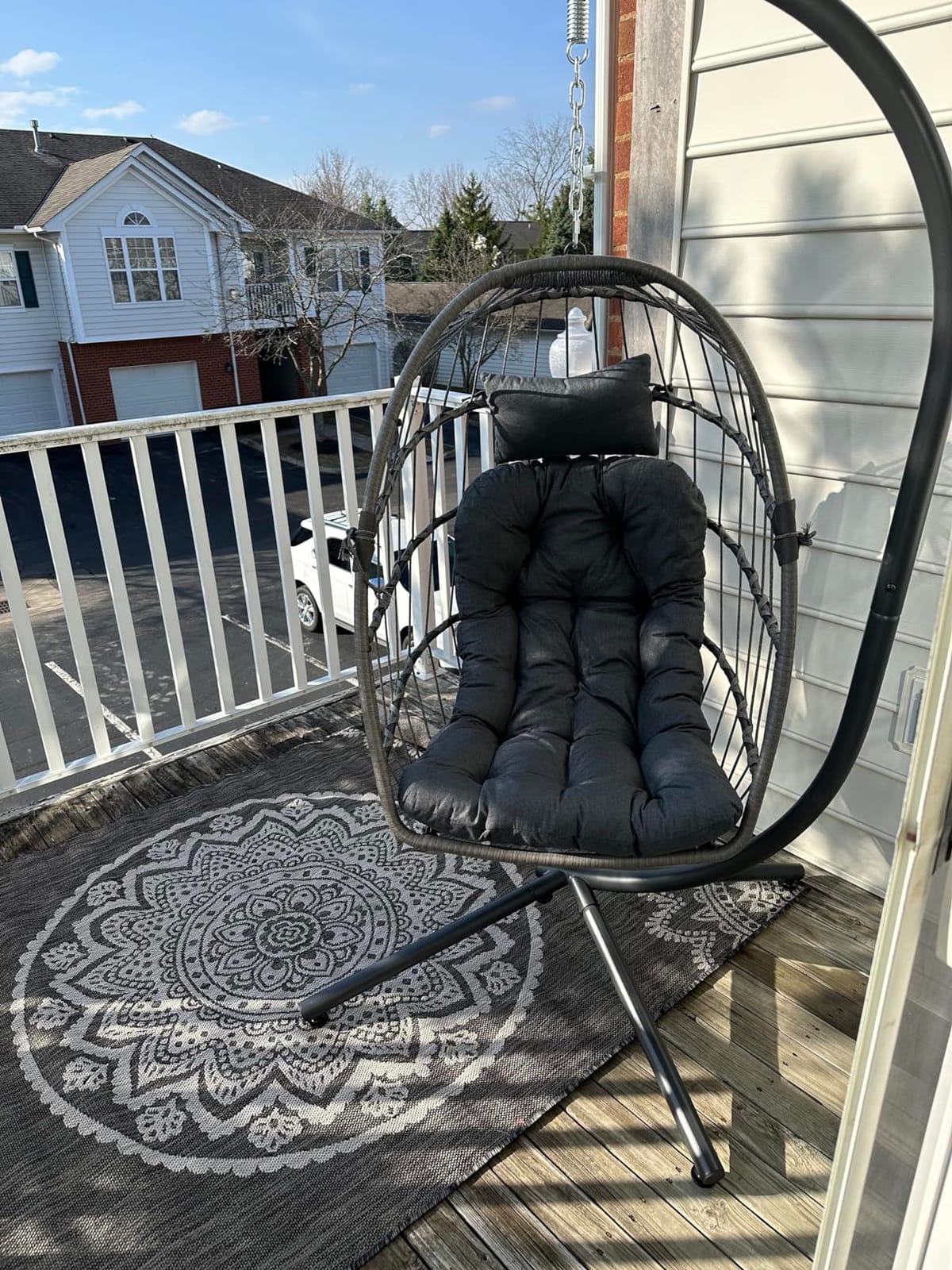 LEYCAY Hanging Egg Chair with Stand, Outdoor Indoor Swing Egg Chair with Cushion, Wicker Hammock for Patio, Bedroom 350 LBS Capacity-Dark Grey customer photo 2