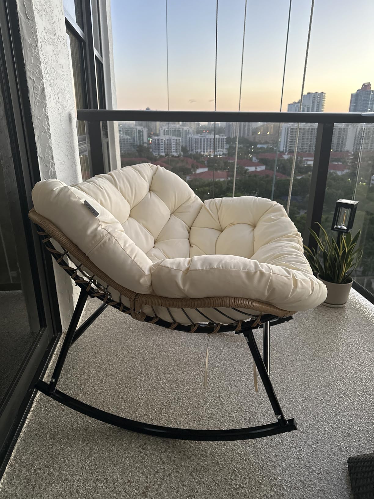 RADIATA Outdoor Papasan Rocking Chair, Oversized Patio Rocking Egg Chair, 450 Lbs Heavy Duty, PE Wicker Comfy Egg Chair with Grey Cushion customer photo 1