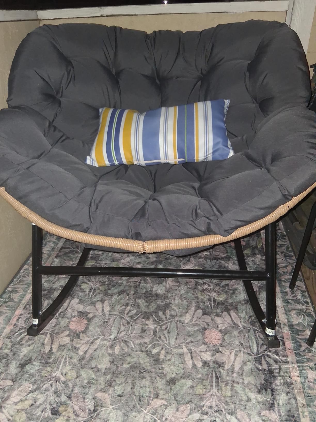 RADIATA Outdoor Papasan Rocking Chair, Oversized Patio Rocking Egg Chair, 450 Lbs Heavy Duty, PE Wicker Comfy Egg Chair with Grey Cushion customer photo 2