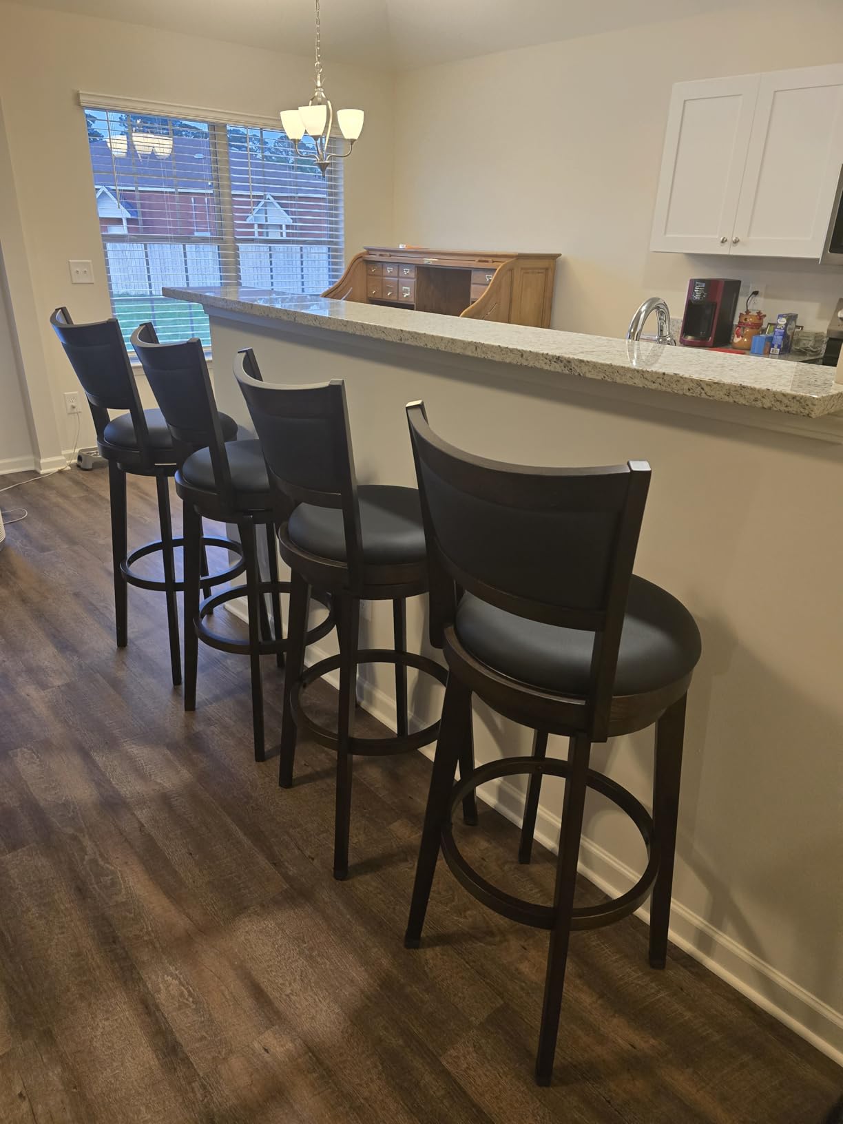 PrimeZone Swivel Bar Stools Set of 2, 24 Inch Counter Height Barstools | Black Faux Leather, High Backrest, Solid Rubberwood Frame, Wrap-around Footrest, Counter Stools for Kitchen Island, Pub customer photo 1