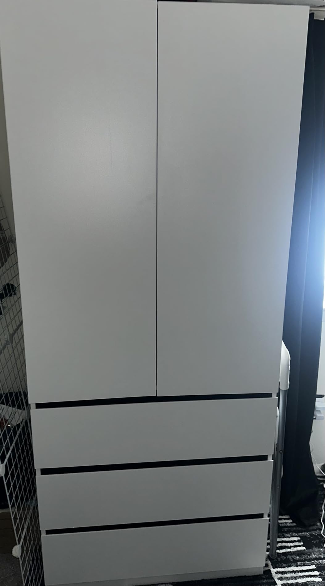 White Armoire Wardrobe Closet with 9 Drawers: 75