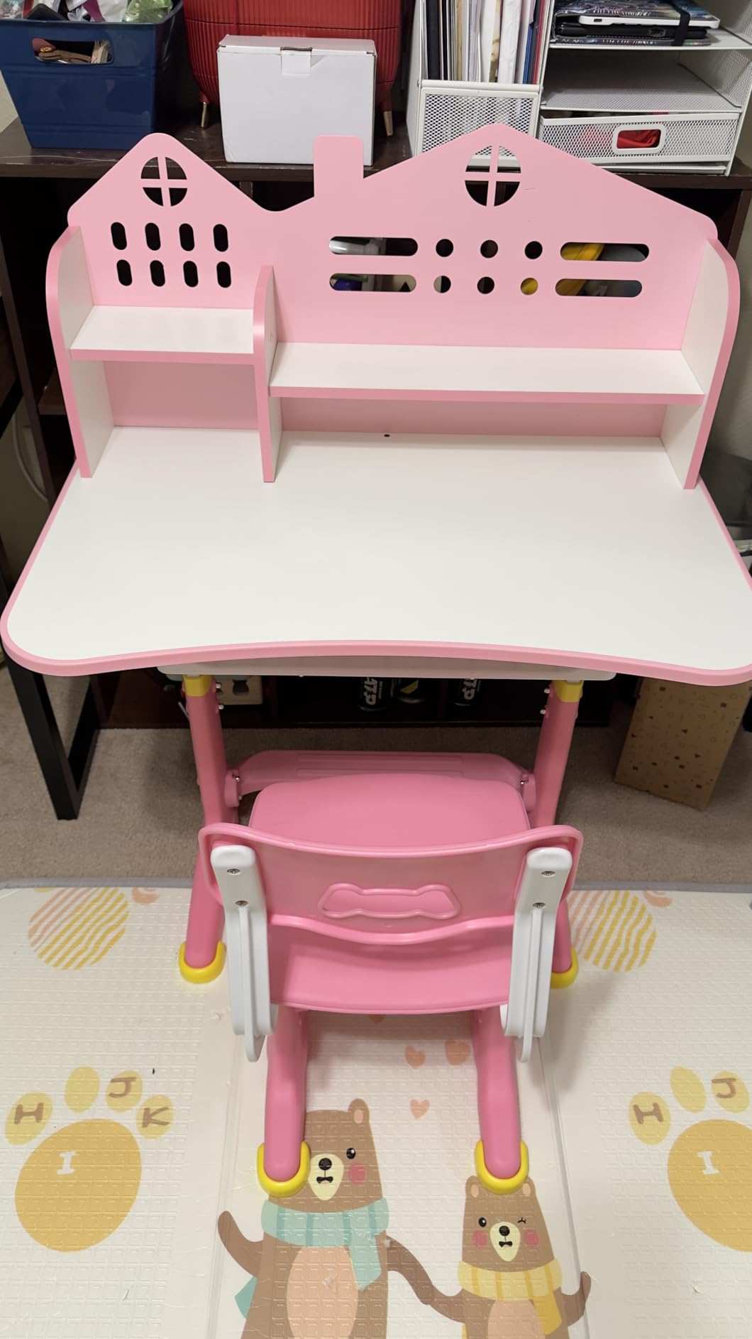 Kids Desk and Chair Set, Height Adjustable Child's School Study Writing Tables, Kids Desk with Bookstand and Storage Drawer, Widened Desktop with Desktop for Boys and Girls customer photo 2