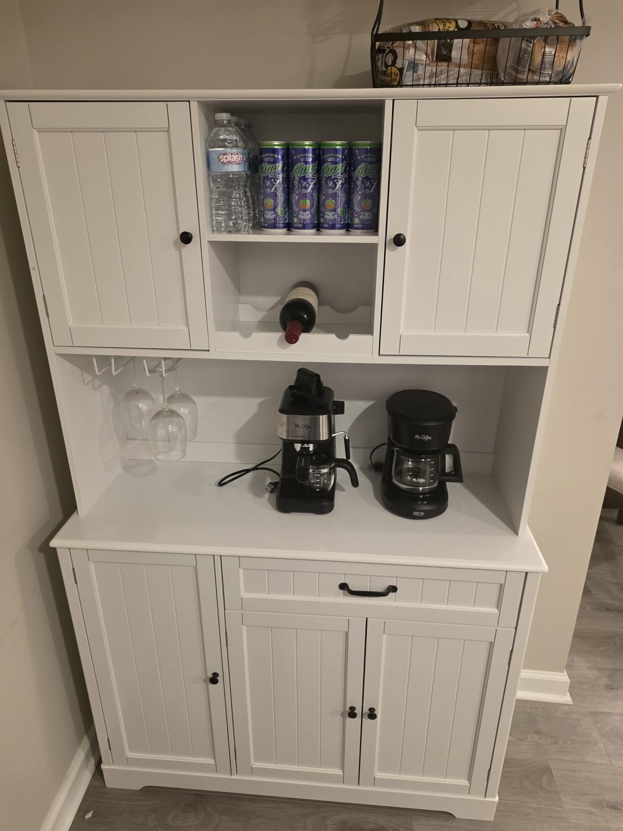 Gizoon Tall Kitchen Storage Cabinet with Door and Shelves White, Kitchen Pantry Cabinet 67