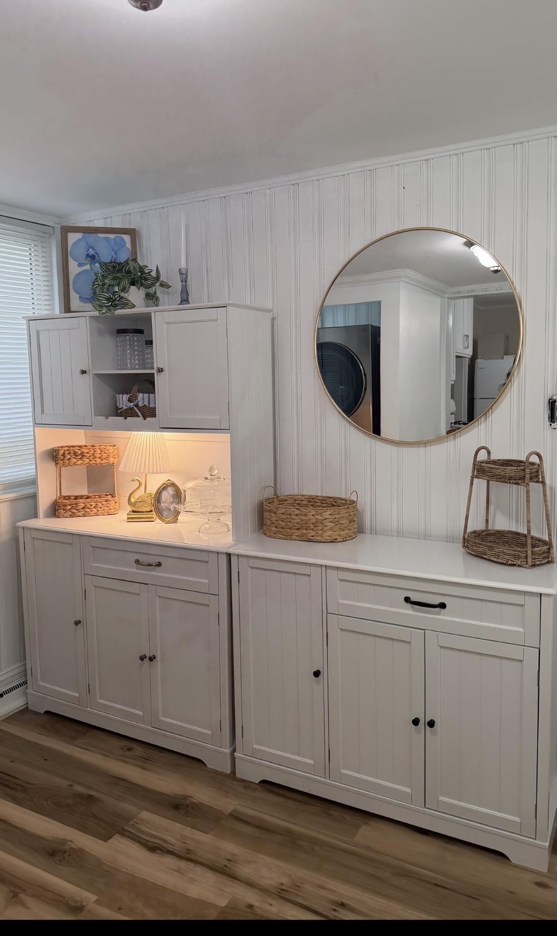 Gizoon Tall Kitchen Storage Cabinet with Door and Shelves White, Kitchen Pantry Cabinet 67