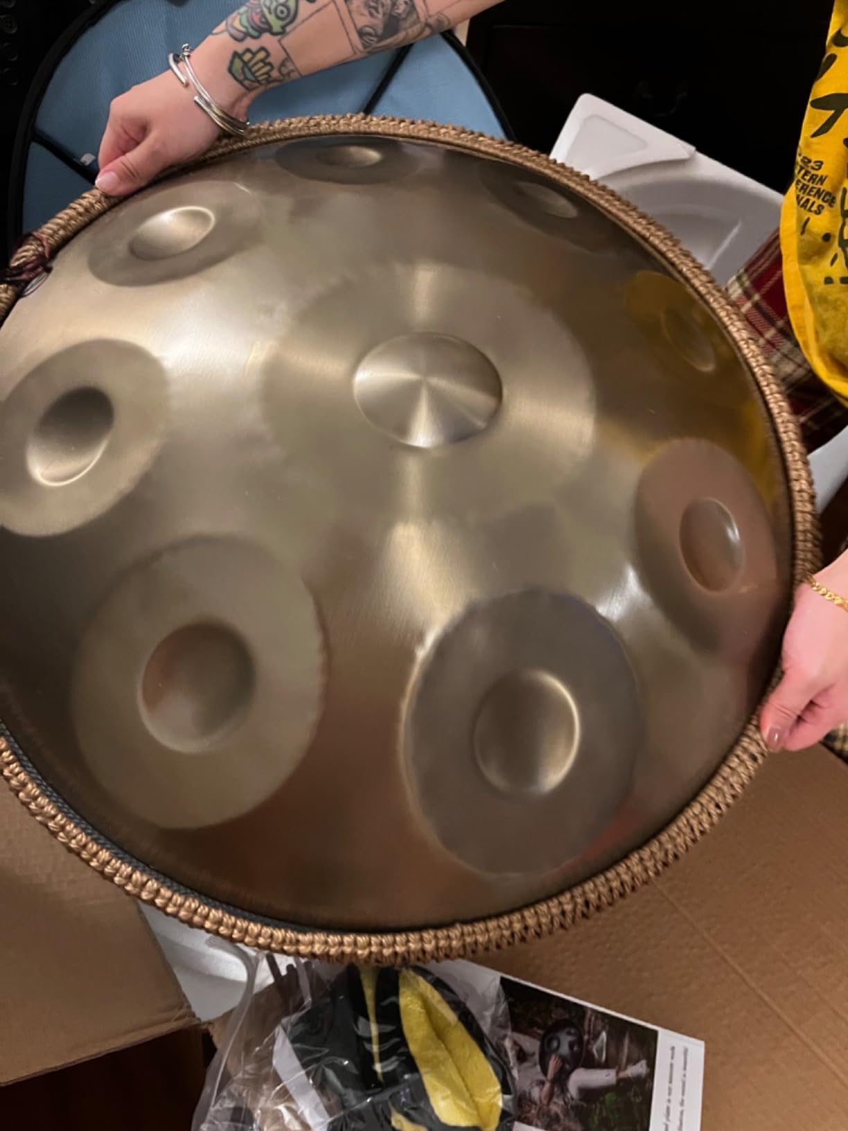 Handpan Drum - 22-Inch 9-Note D Kurd 440Hz - Hand Tuning Handpan - Includes Soft Bag, Mallets, Stand, Note Stickers, Cleaning Cloth - Artist Performance Video customer photo 1