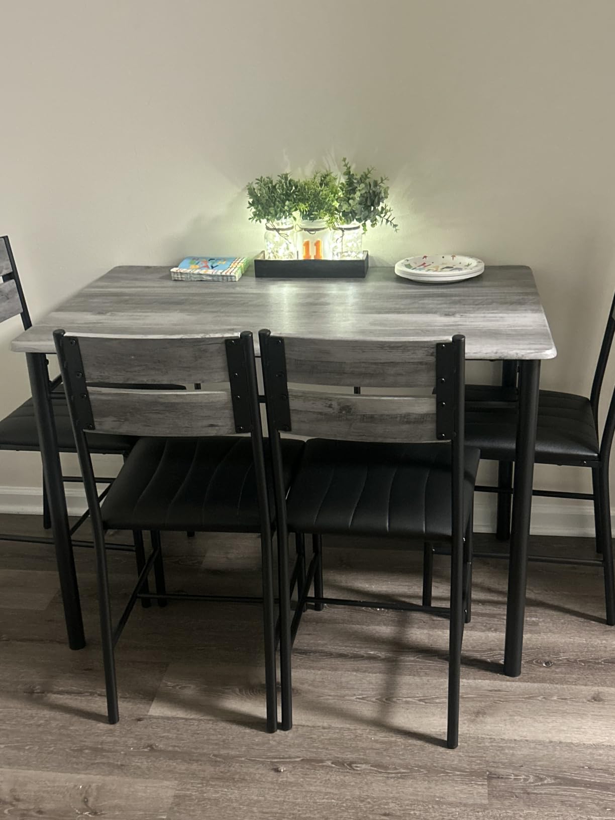 IRONCK Dining Table Set for 4, Rustic Brown | Wood Kitchen Table with Upholstered Chairs for Kitchen Room and Small Spaces customer photo 2