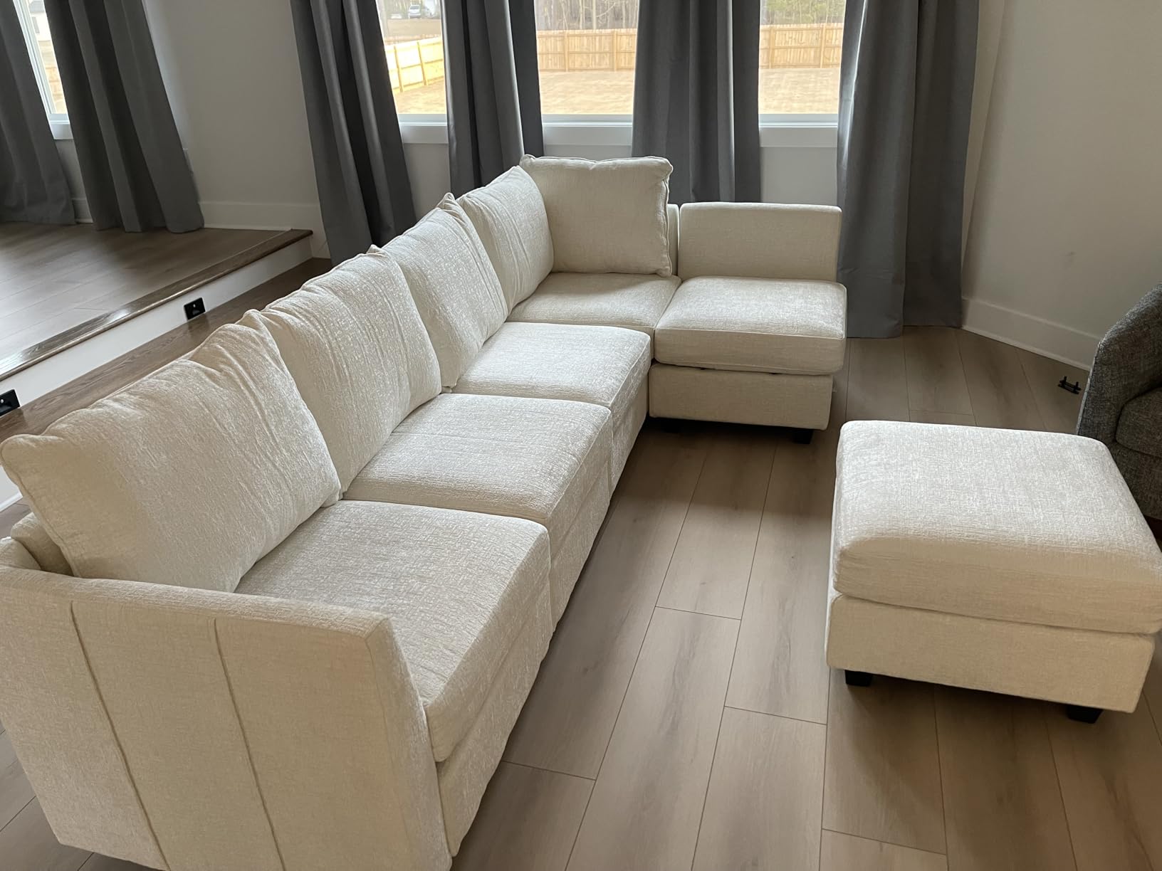 Belffin Modular Sectional Sofa Chenille Sleeper Sectional Couch with Storage Modular Sofa Bed for Living Room, 6 Seats, Beige customer photo 1