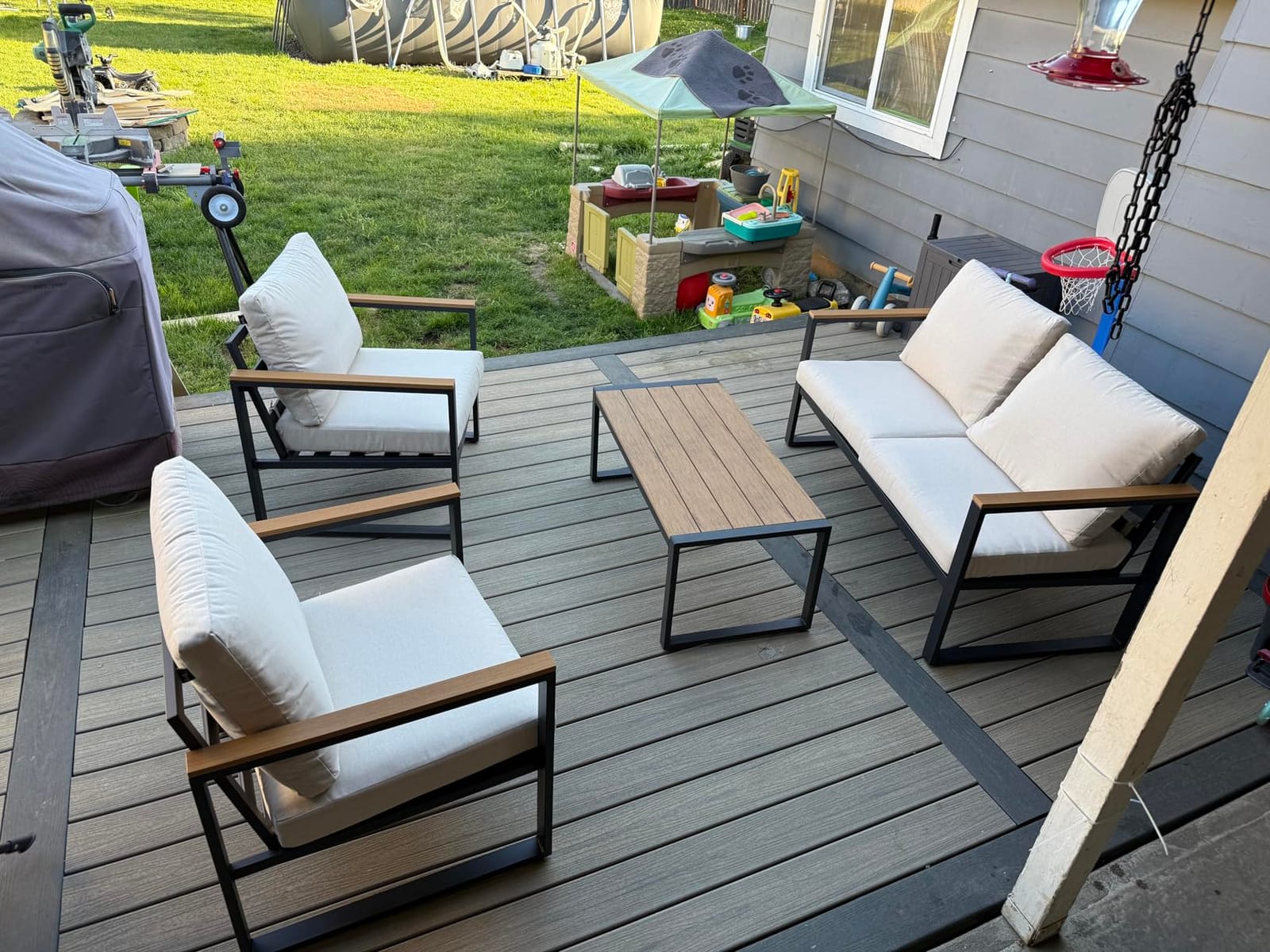 Patio Furniture Set, 4 Pieces Outdoor Patio Furniture with Coffee Table Set, Metal Patio Conversation Sets with Washable and High-Resiliency Sponge Cushions, Upgarded Beige customer photo 1