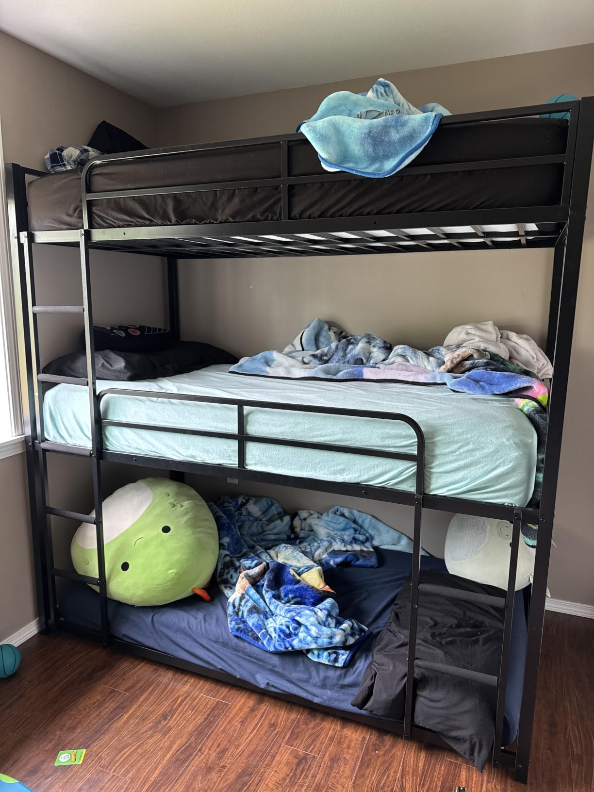 Triple Bunk Bed, Twin Over Twin Over Twin Heavy Duty Metal | Ladder, family-friendly for all ages, Bedroom, No Box Spring Needed, Easy Assembly, Black customer photo 2