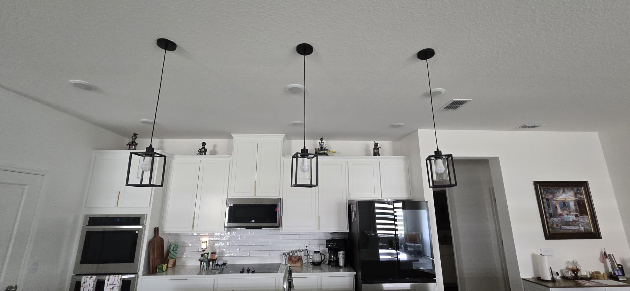 3 Pack Black Pendant Lights for Kitchen Island Industrial Lantern Pendant Light Fixtures with Clear Glass Shade, Farmhouse Adjustable Height Hanging Pendant Lighting for Dining Room customer photo 2