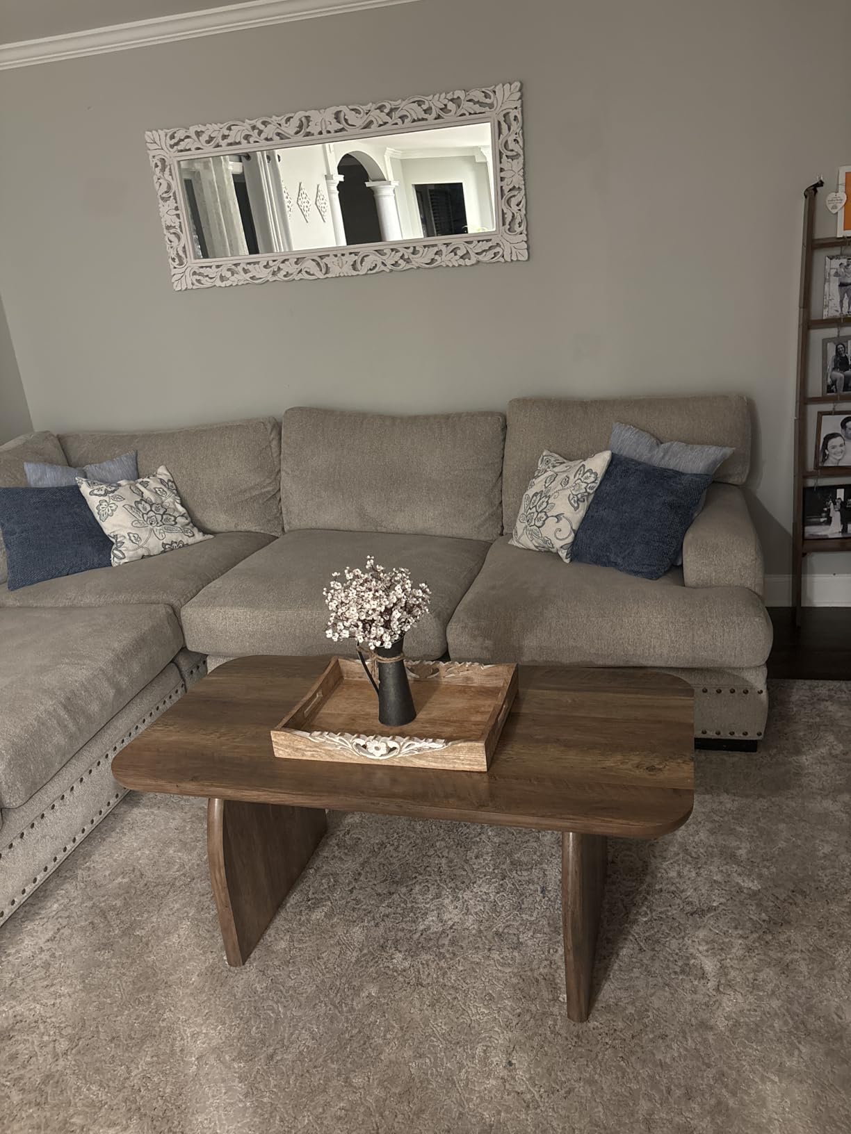 Tribesigns Rectangle Coffee Table, 47-Inch Wood Rectangular Living Room Table, Farmhouse Accent Center Low Cocktail Tea Table with Sturdy Base & Rounded Corners, Easy Assembly (Rustic Brown) customer photo 1