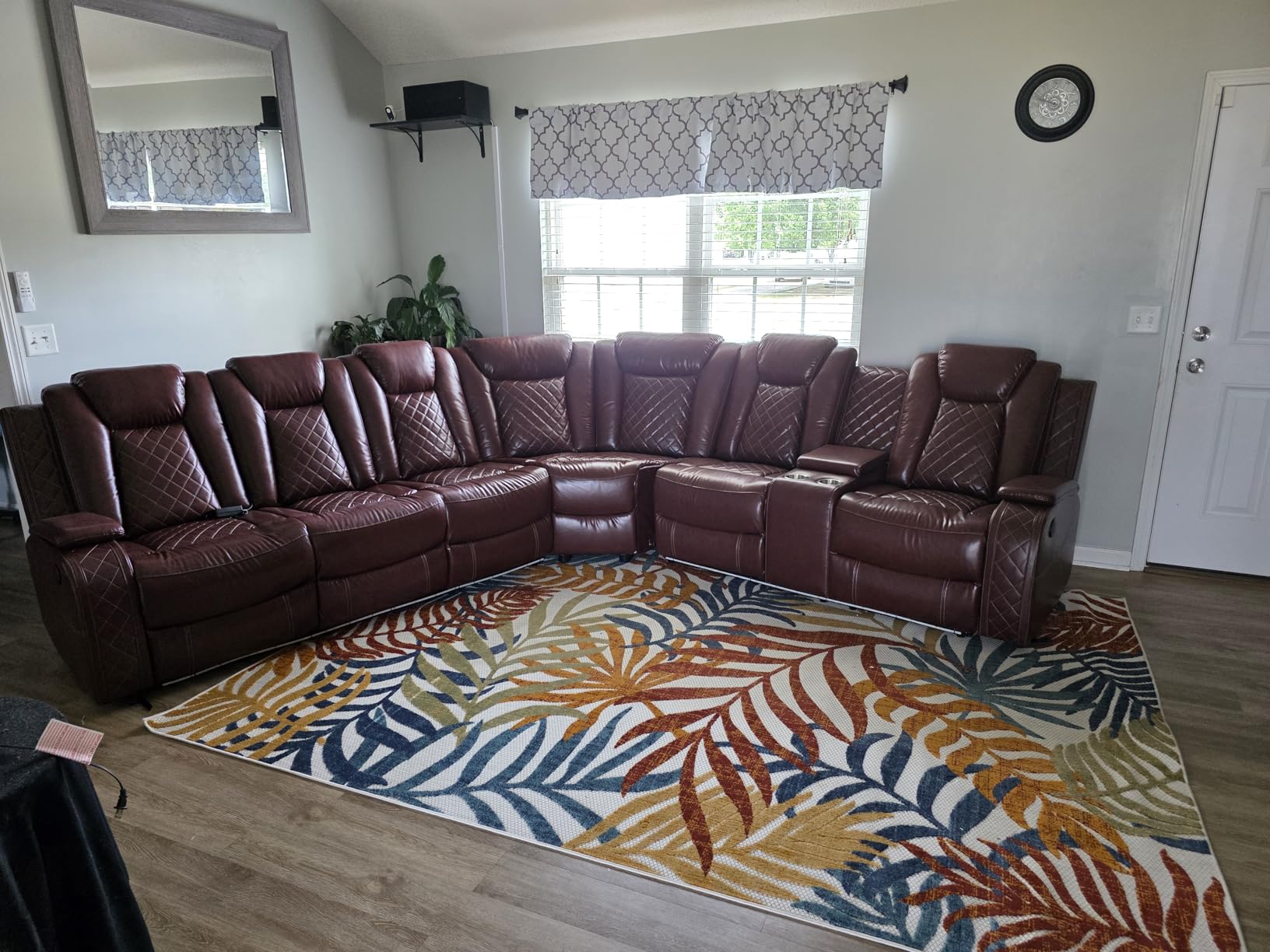 Breathing Leather Reclining Sofa Set, Power Recliner Sectional Couch with LED Light, Modern Living Room Furniture Set, Reclining Sectional Couch Set with USB Port/Storage for Home/Home Theater customer photo 1