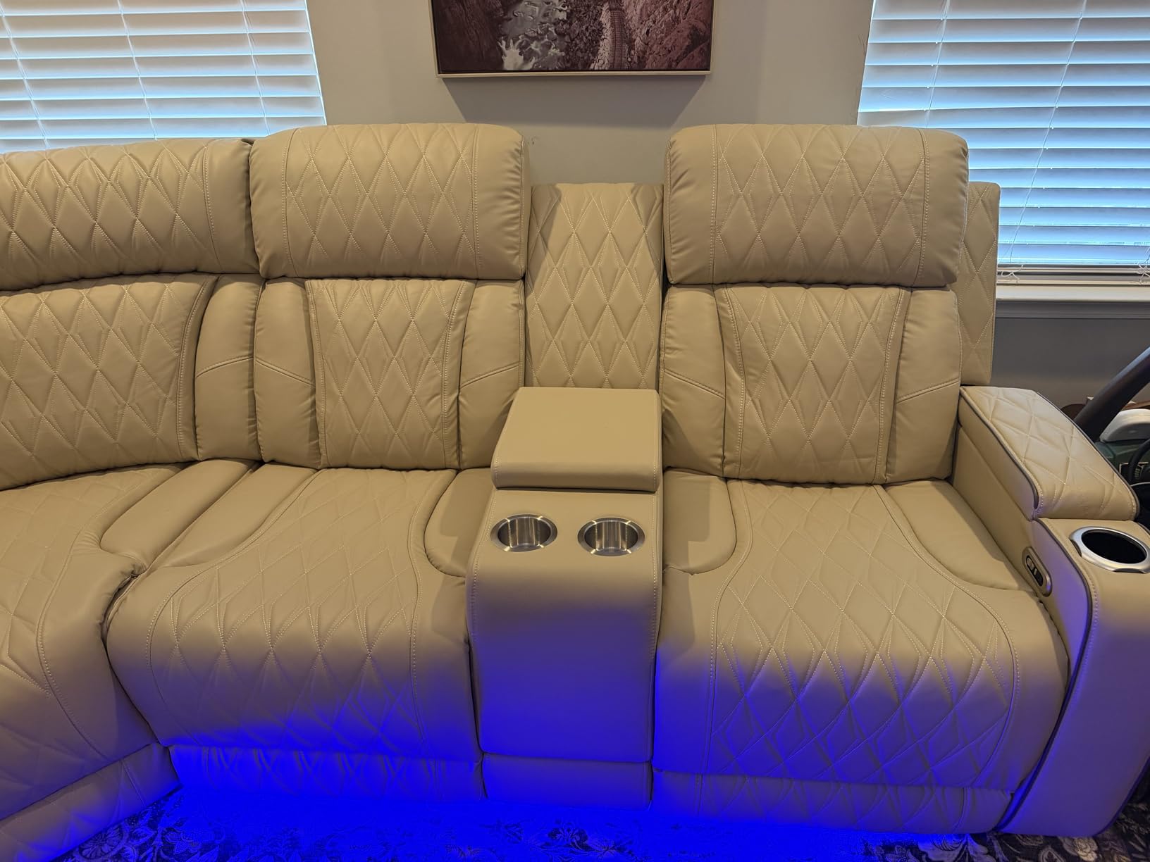 Breathing Leather Reclining Sofa Set, Power Recliner Sectional Couch with LED Light, Modern Living Room Furniture Set, Reclining Sectional Couch Set with USB Port/Storage for Home/Home Theater customer photo 2