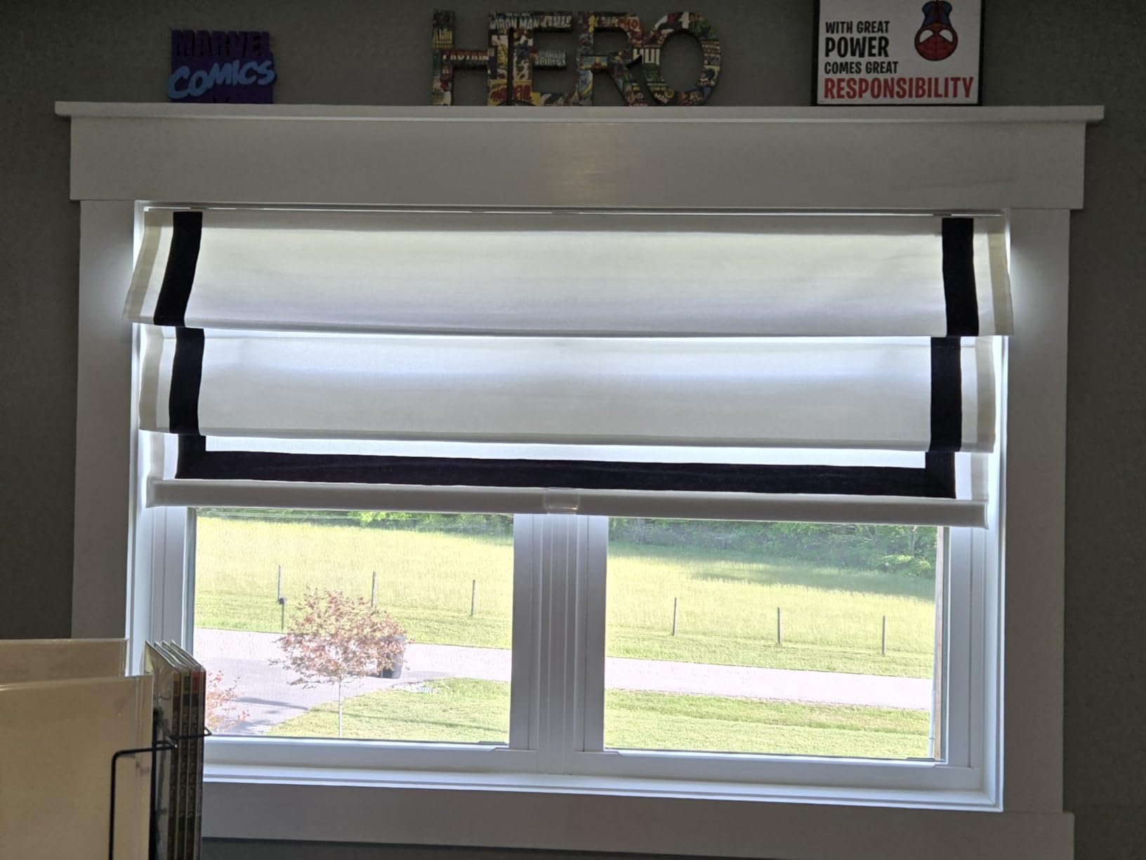 DEJAVU Cordless Bamboo Roman Shades, Blackout Light Filtering Blinds for Indoor Windows, Natural Woven Shades With Valance for Patio, Doors, Easy to Install, Pecan Color customer photo 2