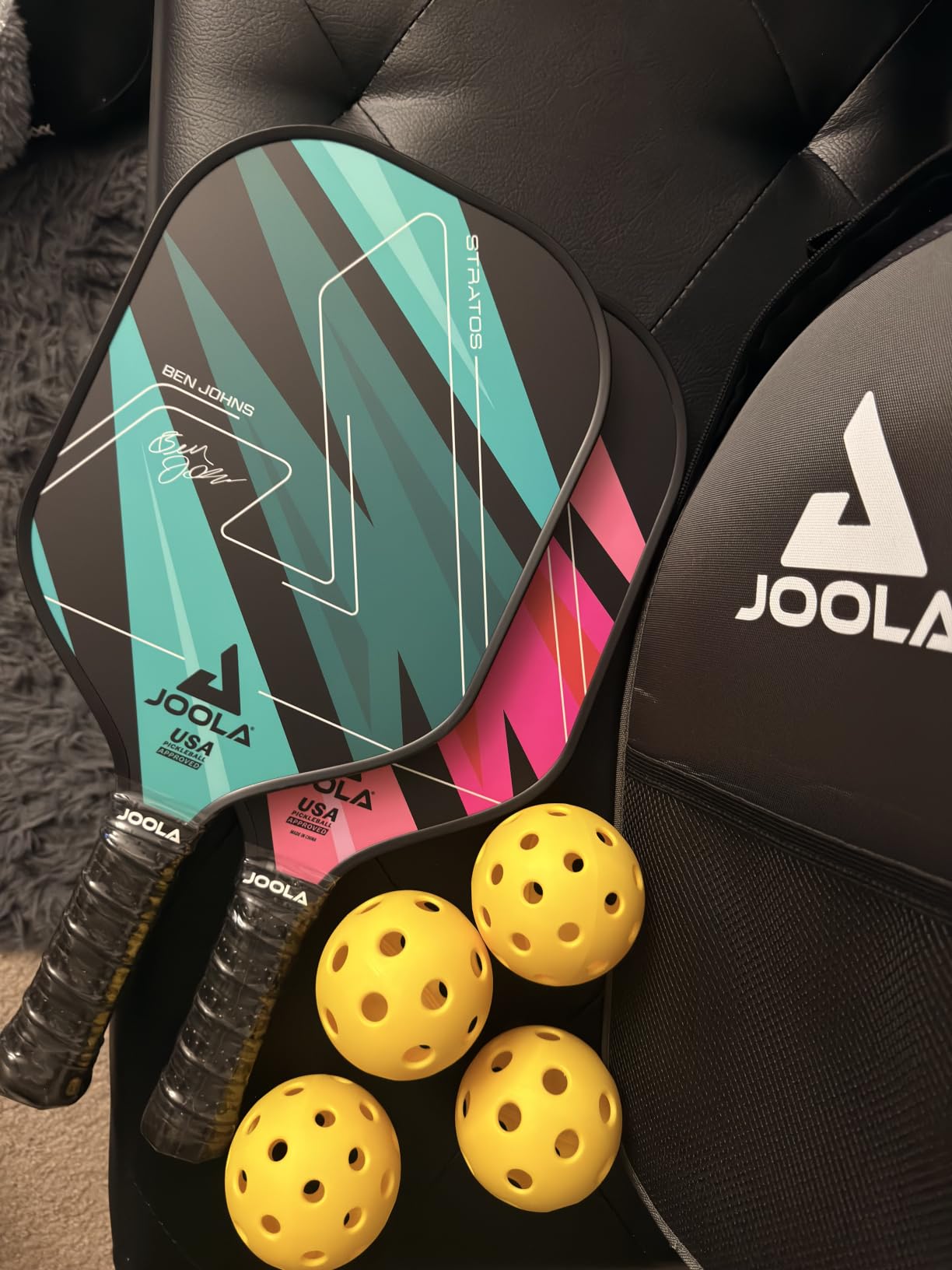 JOOLA Pickleball Paddles Set of 2 - Multiple Colors - Reinforced Fiberglass Surface - Lightweight, Durable, Beginner-Friendly Racket Design - Set Includes Balls & Bag - USAP Approved customer photo 2