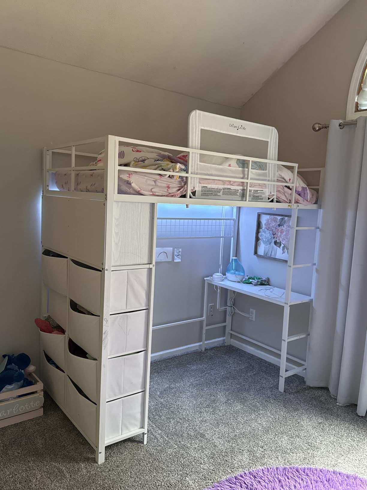 ADORNEVE Twin Size Loft Bed with Desk and 8 Storage Drawers, Rustic Brown | LED Metal Kids Loft Bed with Charging Station, Storage Shelves, 13.1