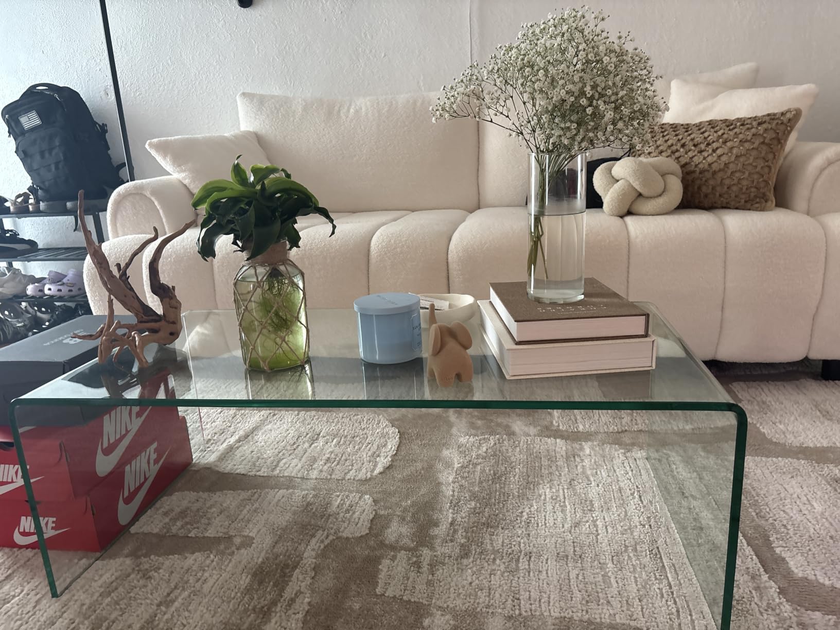 Glass Coffee Table, Modern Amber Coffee Tables for Living Room, Small Rectangle Tempered Glass Waterfall Sofa End Table, 39.4