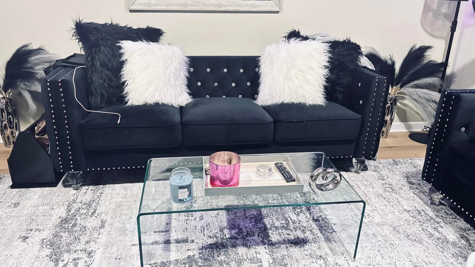 Glass Coffee Table, Modern Amber Coffee Tables for Living Room, Small Rectangle Tempered Glass Waterfall Sofa End Table, 39.4