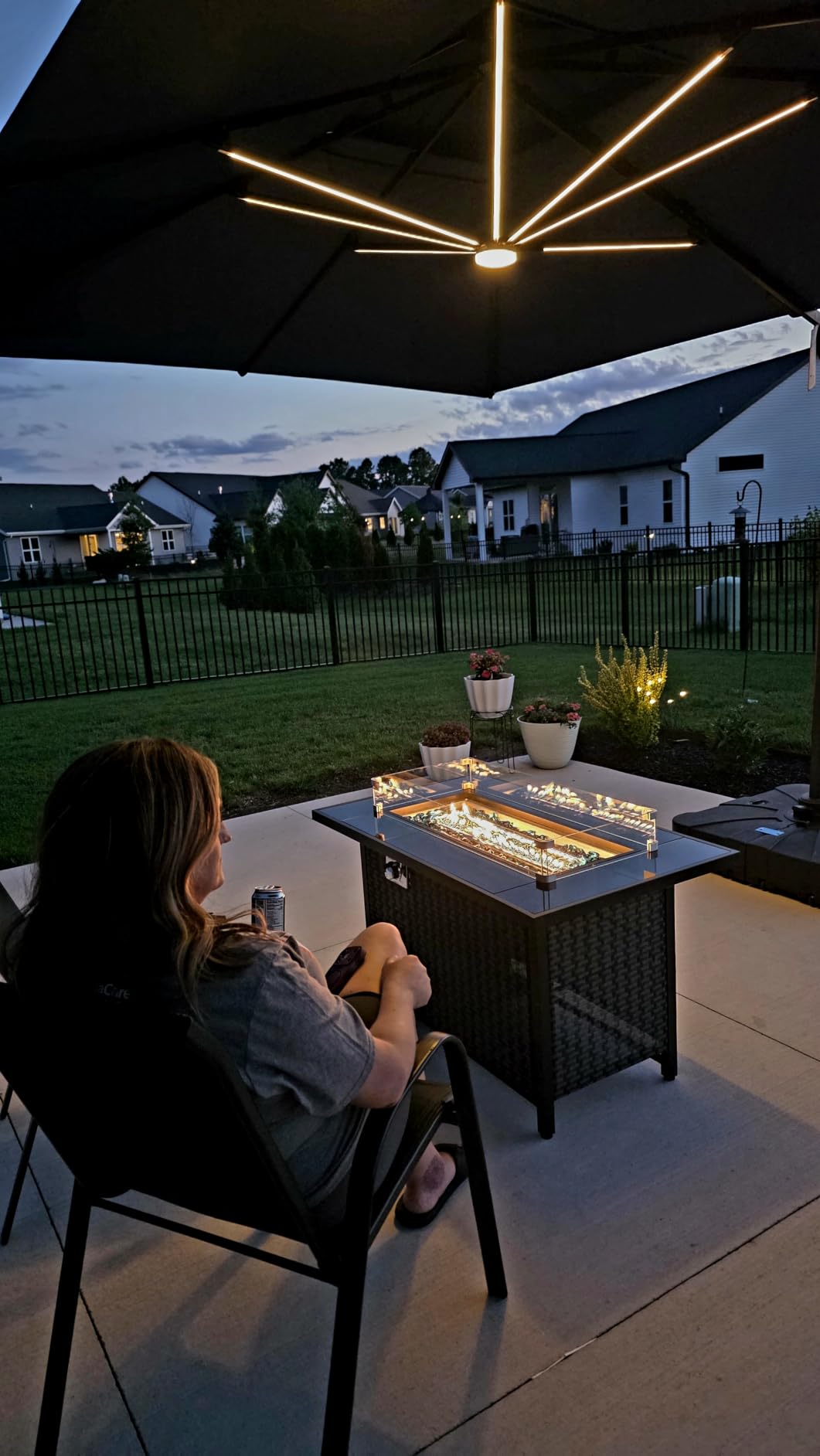 10 X 13 FT Cantilever Patio Umbrella Outdoor with Lights & Base - Weighted Base Included, Aluminum Frame, Waterproof Fabric, 360 Degree Rotation, 7-tilt, for Pool Deck Backyard, Beige customer photo 2