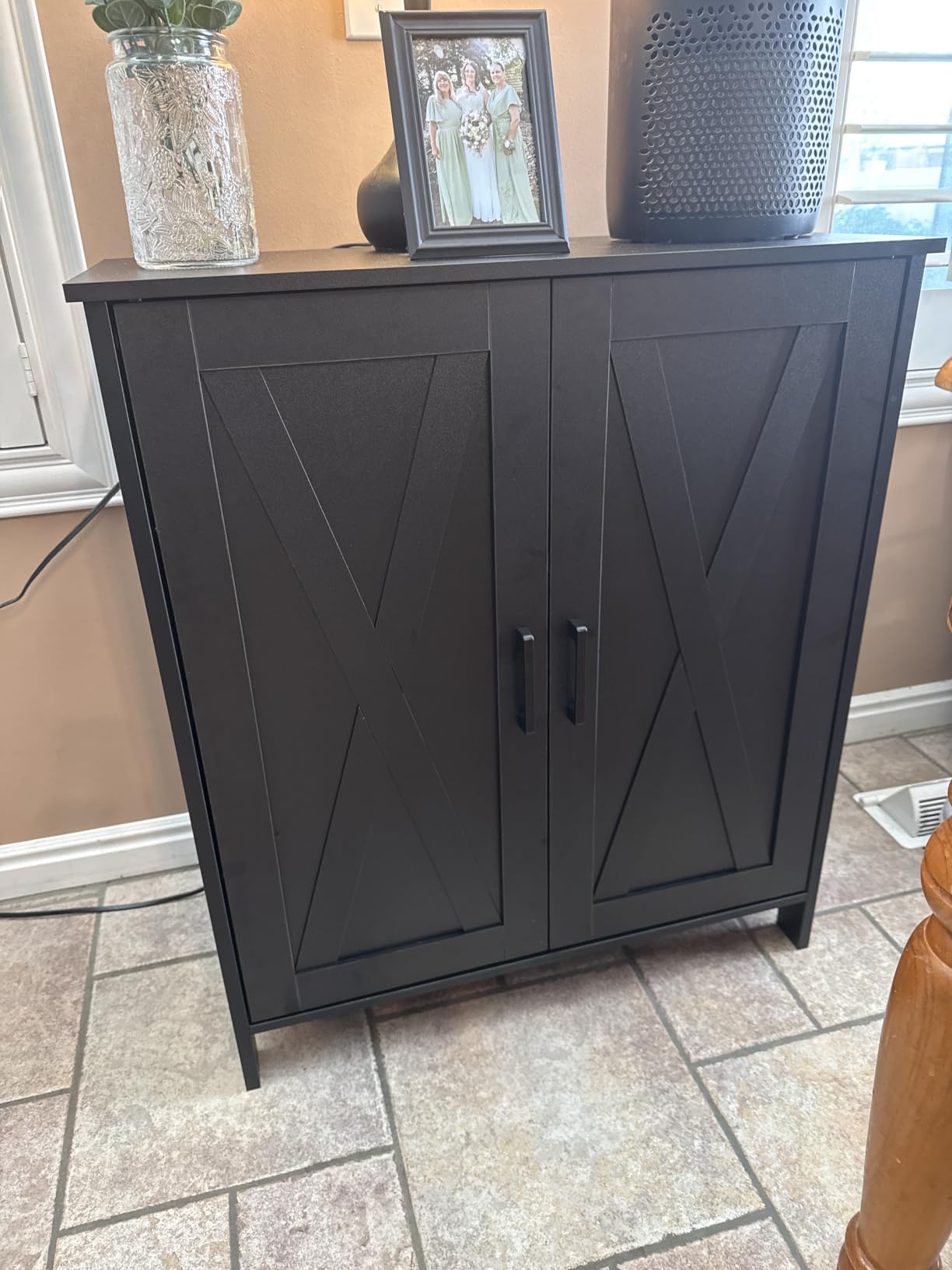 Homleke Farmhouse Shoe Cabinet with 2 Barn Doors & Wood Legs, Tall 4-Tier Shoe Storage Cabinet, 3 Adjustable Shelves, Shoe Rack Organizer, for Entryway, Hallway, Closet, White customer photo 2