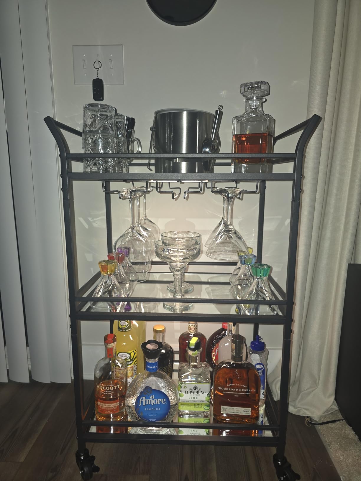 VASAGLE Bar Cart Gold, Large Home Bar Serving Cart with 3-Tier Mirrored Shelf, Wine Holders, Glass Holders, Kitchen, 15 x 33.9 x 35.4 Inches, Gold ULRC083A02 customer photo 1