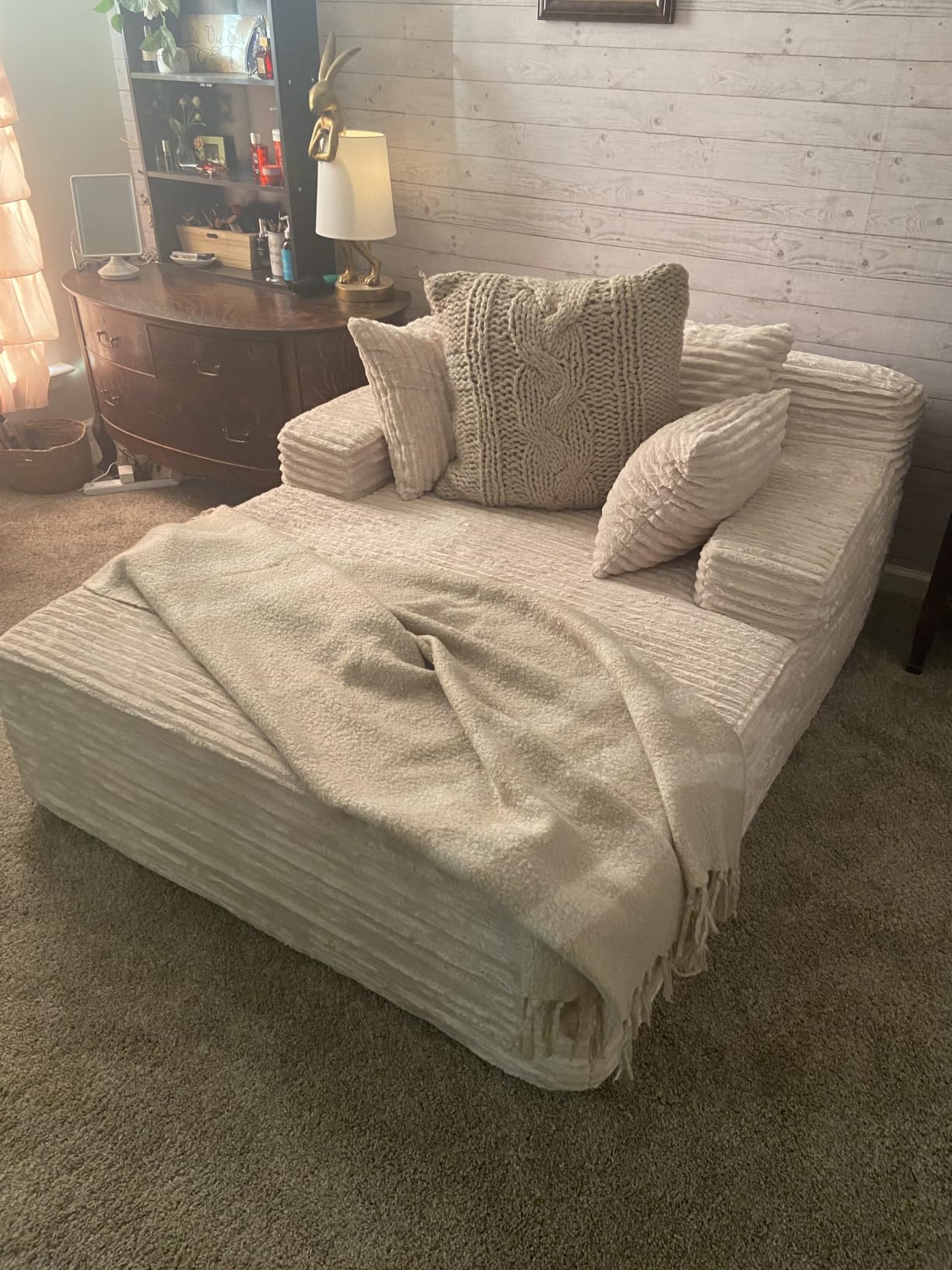 ivoros 50 Inch Chaise Lounge Chair Indoor, Oversized Corduroy Upholstered Boneless Sofa Bed, Deep Seat Sleeper Couch Reading Chairs, Cloud Sofas Couches for Living Room, No Assembly Required (Beige) customer photo 1