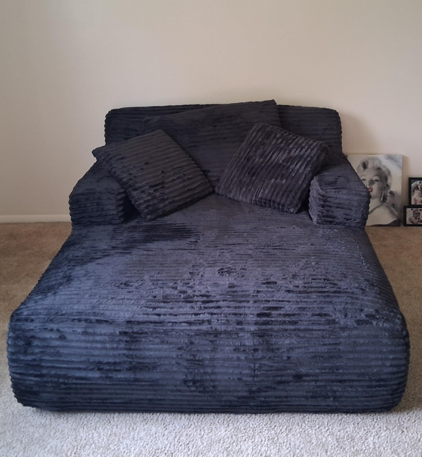 50 Inch Chaise Lounge Chair Indoor, Oversized Corduroy Upholstered Boneless Sofa Bed, Deep Seat Sleeper Couch Reading Chairs, Cloud Sofas Couches for Living Room, No Assembly Required (Dark Grey) customer photo 2