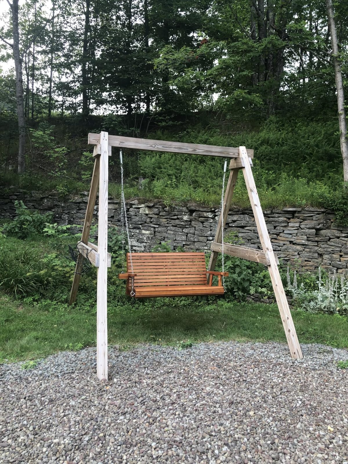 Wooden Porch Swing 2-Seater, High Backrest and Deep Seat, Bench Swing with Cupholders, Hanging Chains and 7mm Springs, Heavy Duty 880 LBS, for Outdoor Patio Garden (Cedar Tone - 4 FT Extra Large) customer photo 2