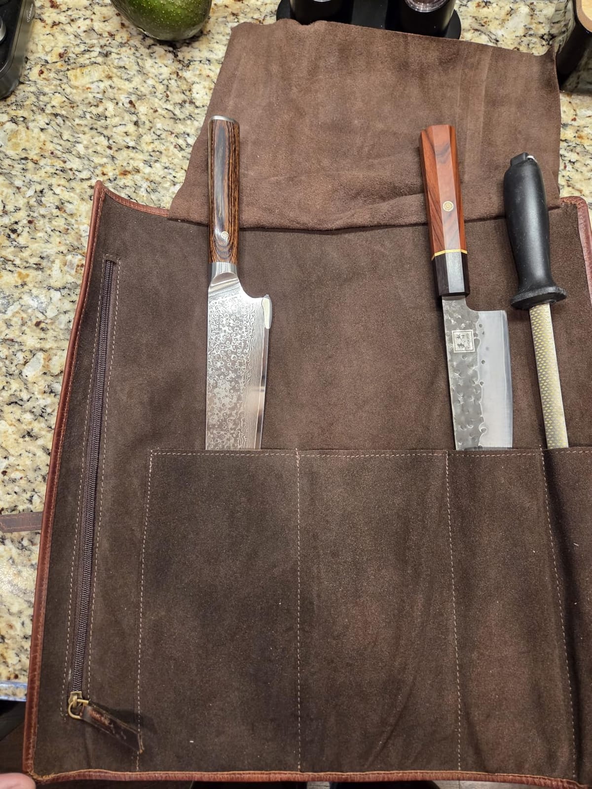 LEATHER VILLAGE Genuine Leather Knife Roll Bag For Chef Professional-Brown | Durable Sheath Holder, Cooks & Culinary Tools Organizer, Portable Travel Storage with 4 Slots & Zipper Chef Carrying Case customer photo 2