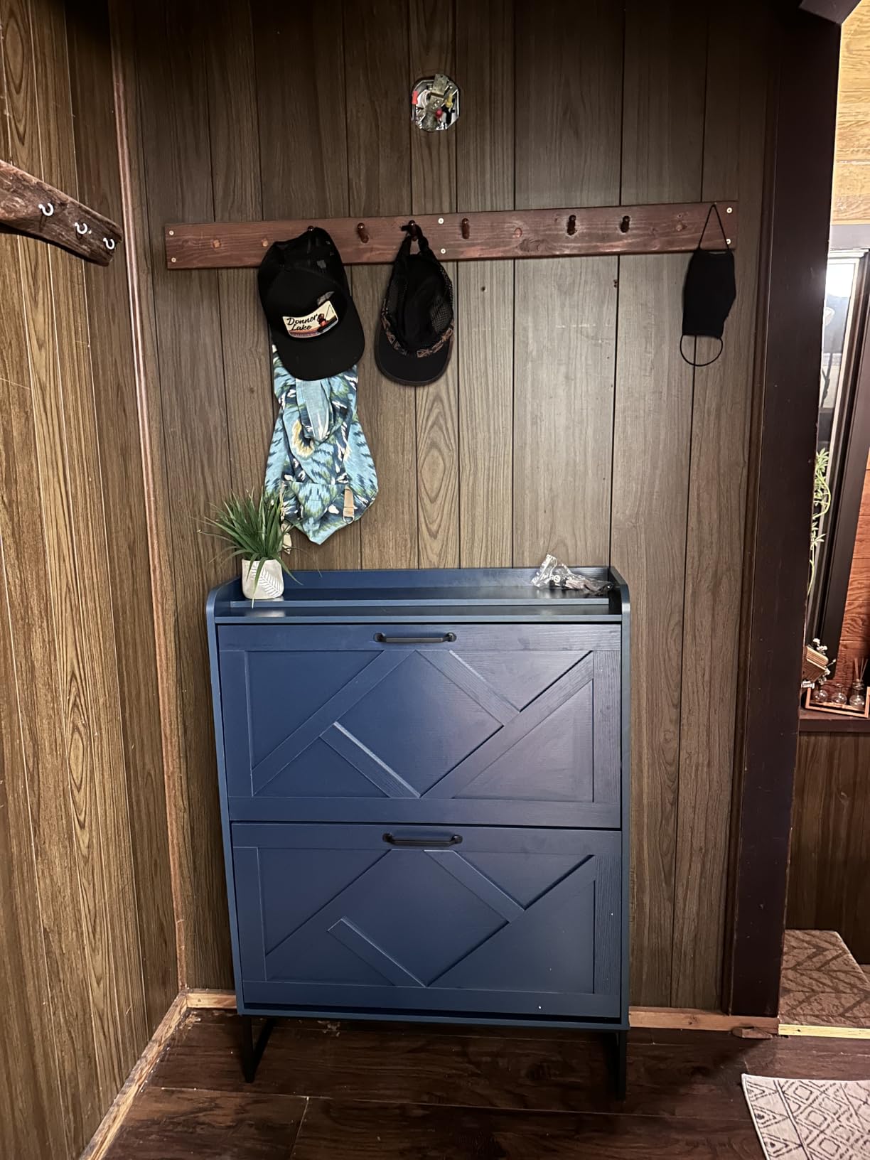 Nicetree Shoe Storage Cabinet with 2 Flip Drawers, Freestanding Wood Shoe Organizer with Metal Legs, Farmhouse Slim Shoe Rack for Entryway, Foyer, Hallway, Rustic Brown customer photo 2