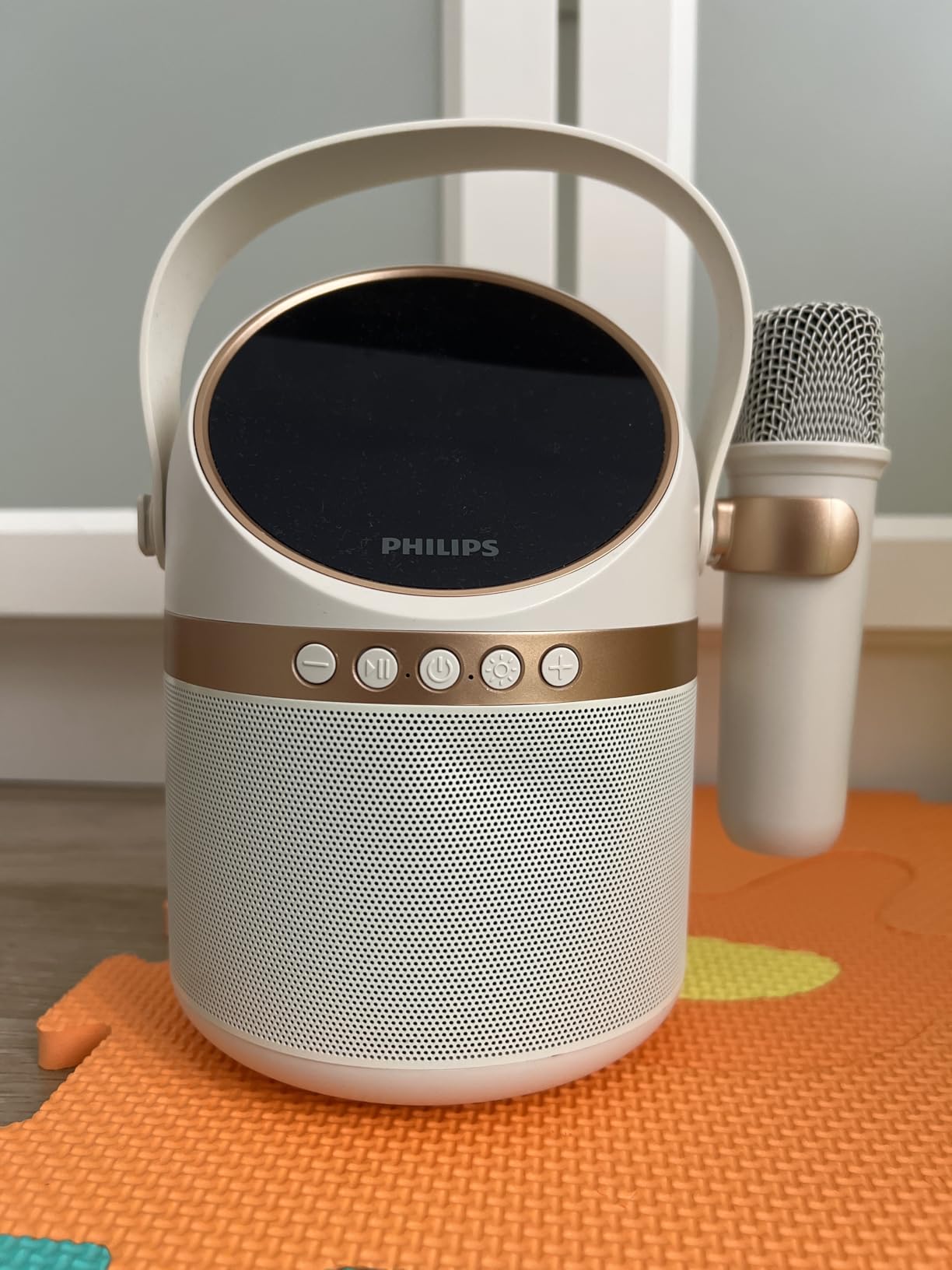 PHILIPS S2508 Portable Karaoke Machine, Party Bluetooth Speaker with 2 Karaoke Microphones, 7 H Battery, Multi-Colored Light Modes with Display Screen, 6 Vocal Effects, USB, AUX or TF Card Input, Mini, White customer photo 2