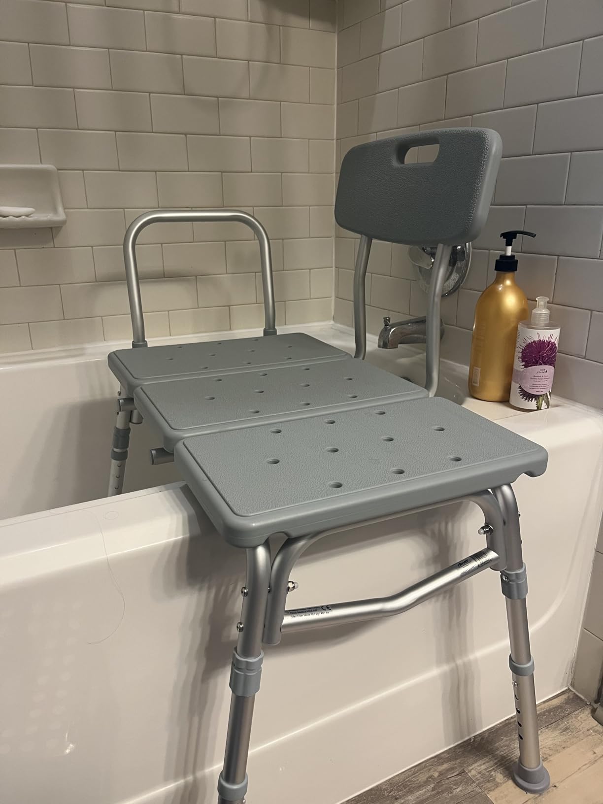 HOMLAND Tub Transfer Bench with Backrest for Bathtub, Height Adjustable | 400 lbs, Slip-Resistant Feet, Sturdy Aluminum Heavy Duty Shower Chair, Safer Bathing Aid Bench for Elderly and Disabled customer photo 1