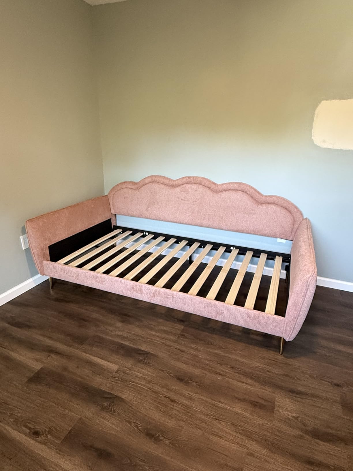 Twin Size Upholstered Daybed with Cloud-Shaped Backrest, Modern Linen Sofa Bed with Metal Legs, Wood Slat Support for Bedroom, Living Room, Guest Room, Blush Pink customer photo 2