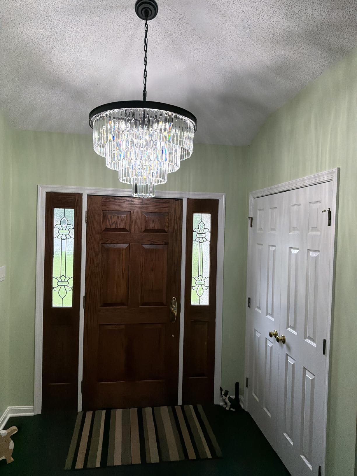 Crystal Chandeliers for Dining Room Lights Fixture Over Table, 15 Lights Black Modern Chandeliers for Living Room, 4-Tier Round Crystal Lighting Fixtures for Bedroom Entryway Kitchen Island D24 Inch customer photo 2