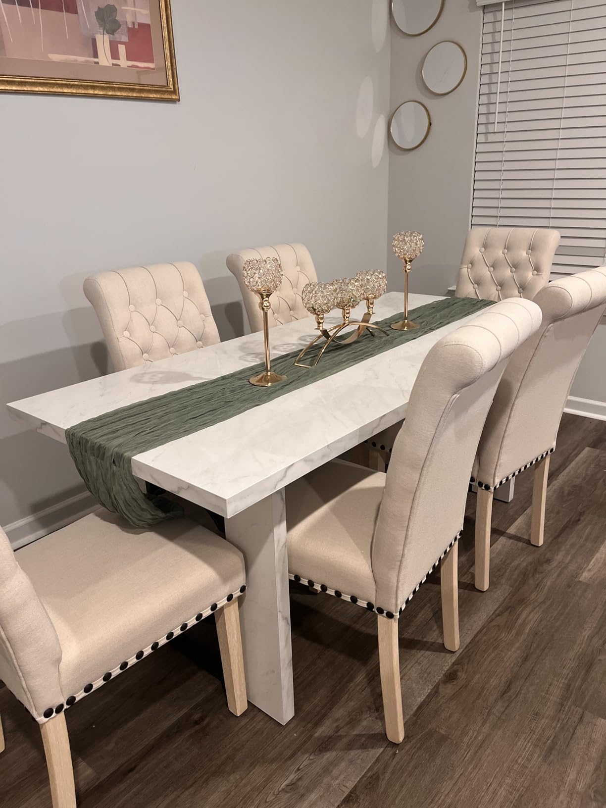 71 Inch Dining Table for 6-8 People, Large Rectangular Kitchen Table with Marble-Color Tabletop, 6ft Luxurious Dining Room Table for Living Room, Home Office (White Marble) customer photo 1
