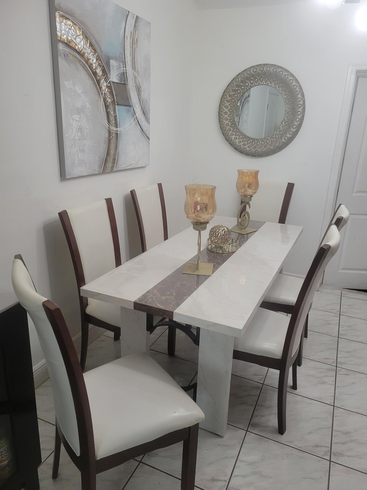 71 Inch Dining Table for 6-8 People, Large Rectangular Kitchen Table with Marble-Color Tabletop, 6ft Luxurious Dining Room Table for Living Room, Home Office (White Marble) customer photo 2