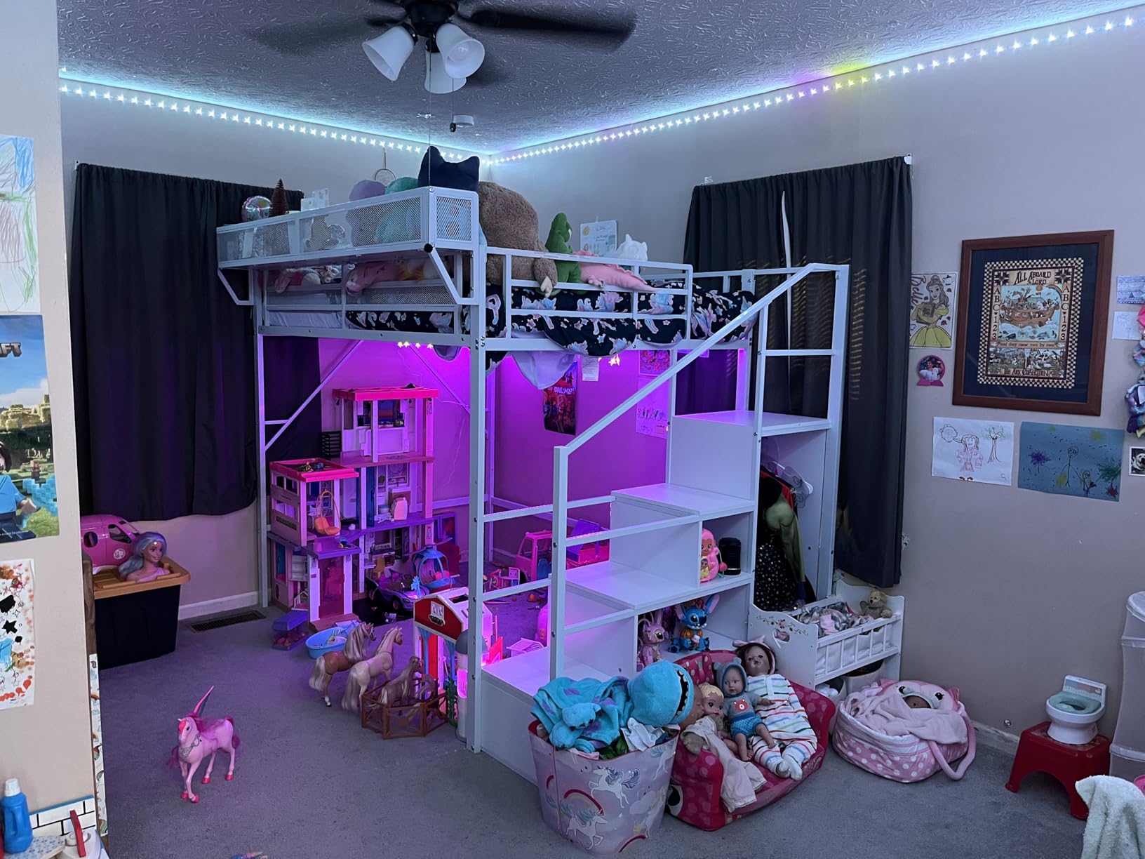Mirightone Full Size Loft Bed with Stairs and Storage, Metal Loft Bed Frame with Bedside Shelf and Large Under-Bed Space, Heavy-Duty Bed for Adults Teens and Kids, Convertible Staircase, Black customer photo 1