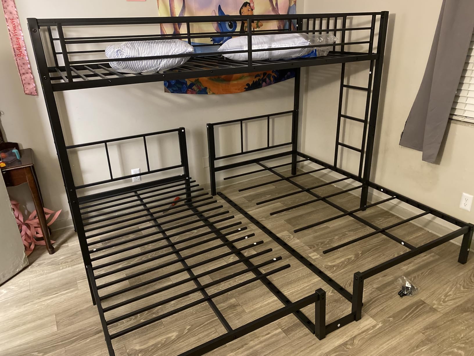 Twin XL Over Twin Over Twin Convertible Bunk Bed with LED, Metal Triple Bunk Bed for 3 Kids with Charge Station and Guardrails and Ladder, Heavy Duty Triple Bunk Bed Frame for Kids, Black customer photo 2
