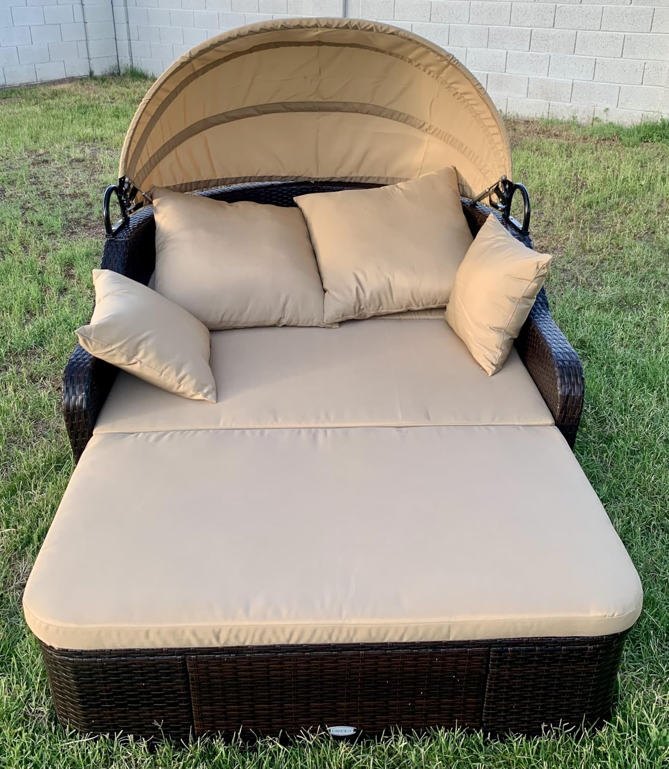 Moccha Outdoor Daybed with Retractable Canopy - PE Rattan Double Chaise Lounge w/ Soft Cushions, Pillows, Ottoman, Outside Sunbed, Wicker Loveseat Sofa, Sectional Conversation Set, Patio Furniture Set customer photo 2